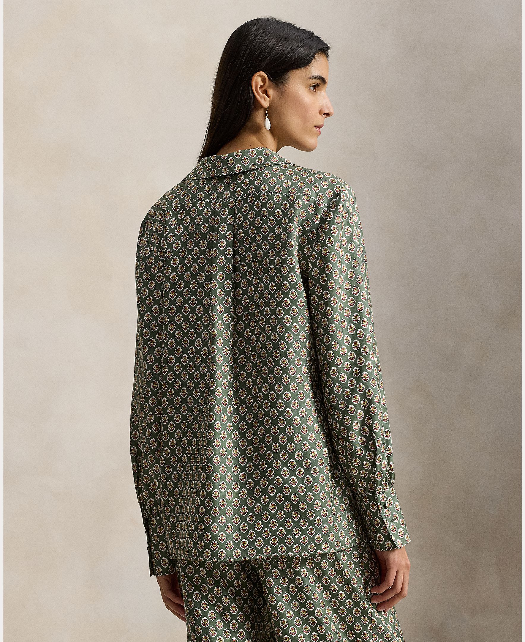 Camisa de Seda Estampada Verde-claro-2