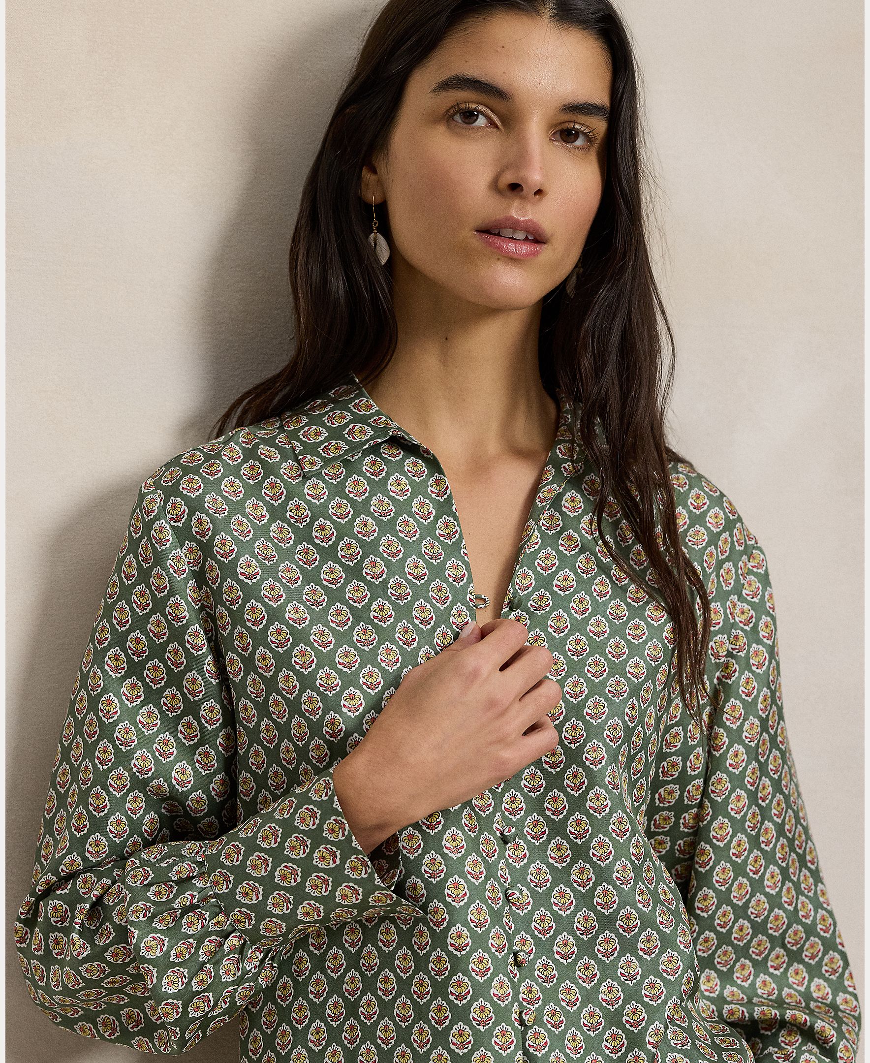 Camisa de Seda Estampada Verde-claro-3