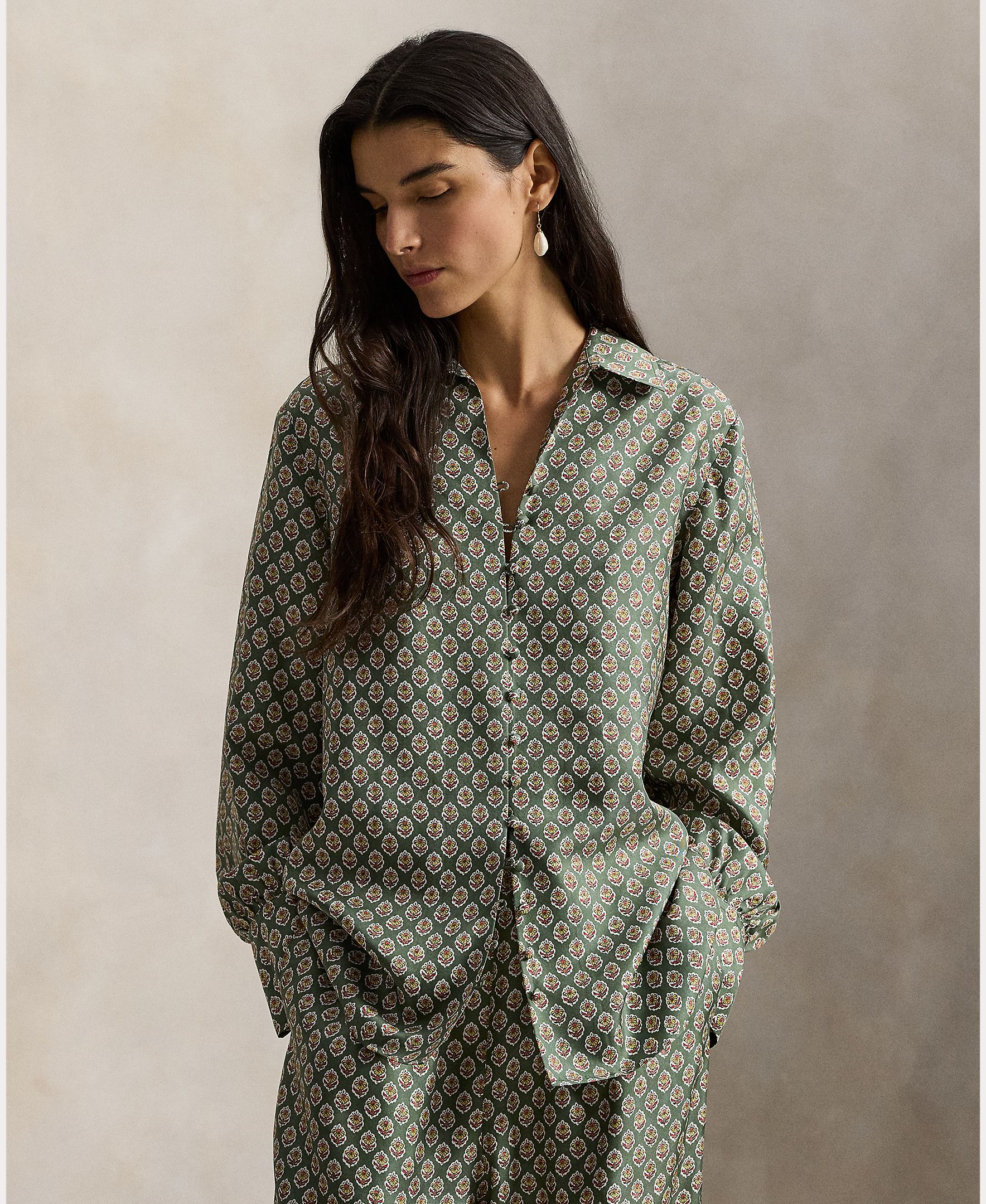 Camisa de Seda Estampada Verde-claro-4