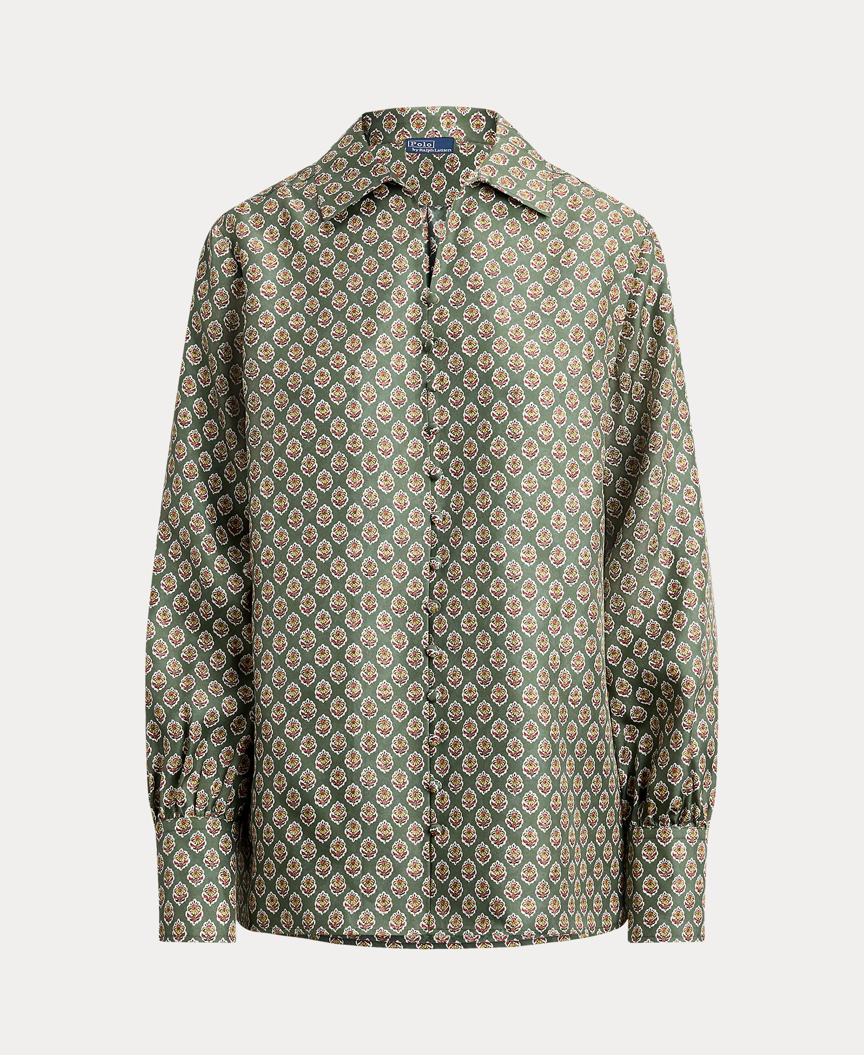 Camisa de Seda Estampada Verde-claro-5