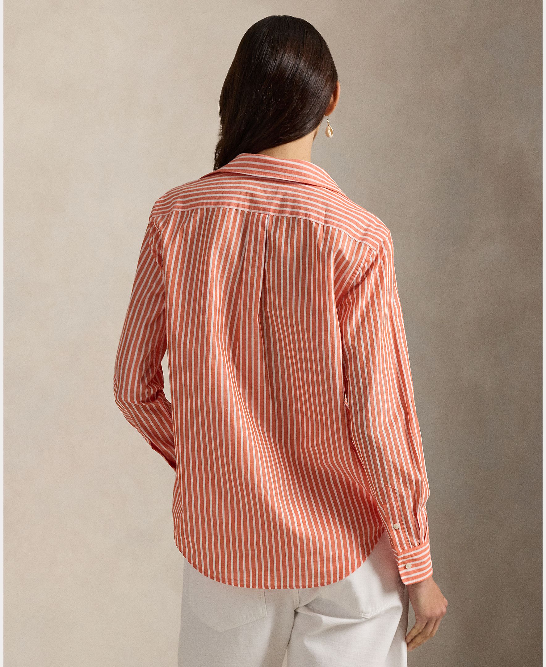 Camisa de Algodão e Linho Classic Fit Pêssego-2