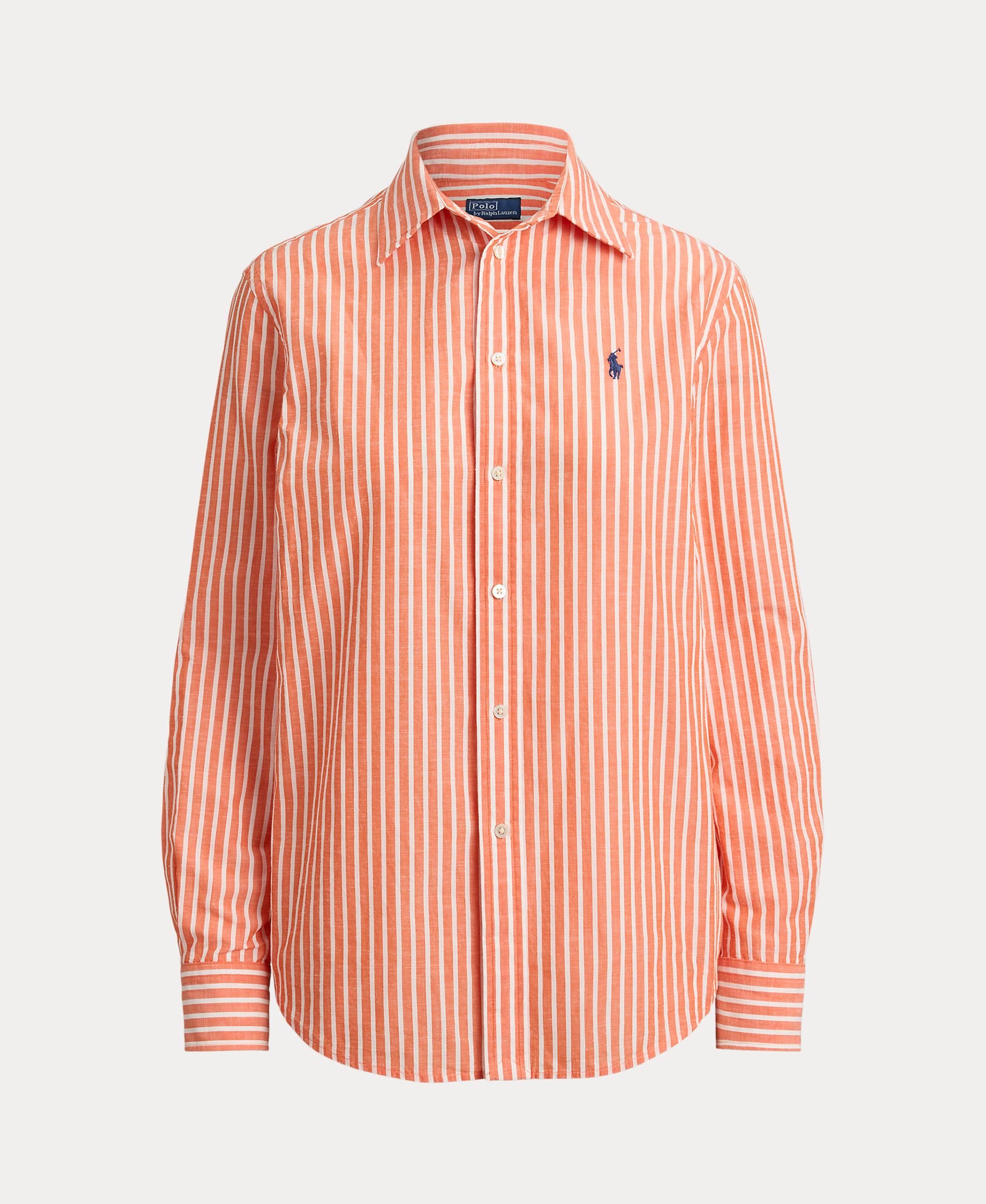 Camisa de Algodão e Linho Classic Fit Pêssego-4