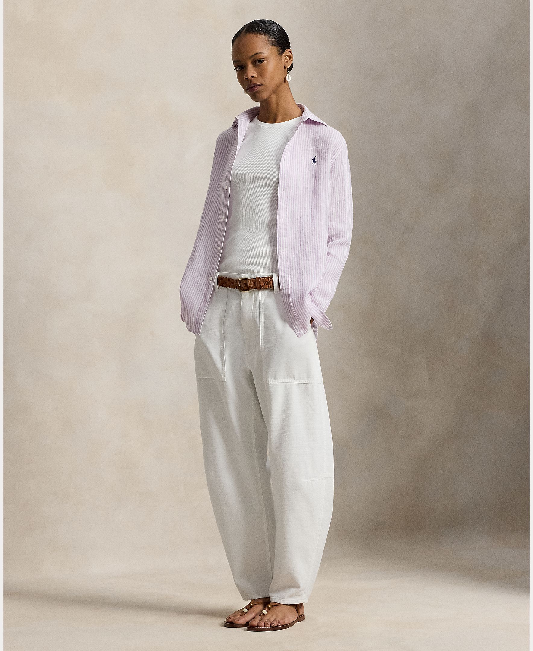 Camisa de Linho com Cavalo Bordado Lilás-5