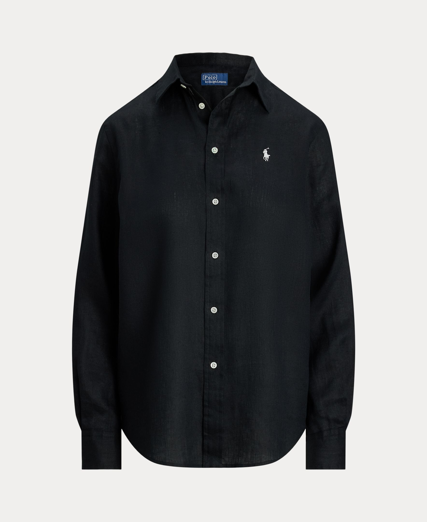 Camisa de linho de mulher com manga comprida Preto-5