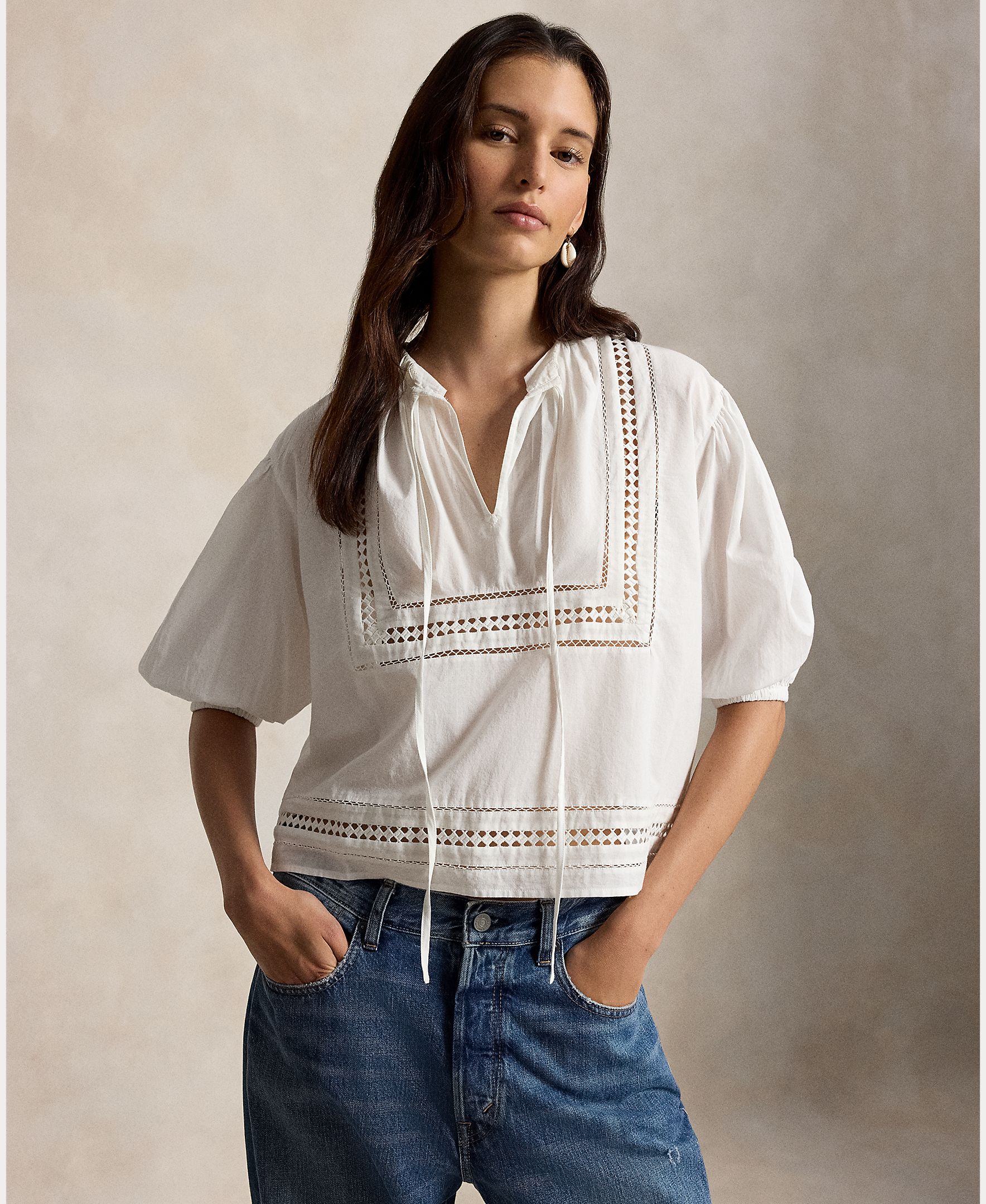 Imagem 0 de Blusa de Algodão com Mangas em Balão