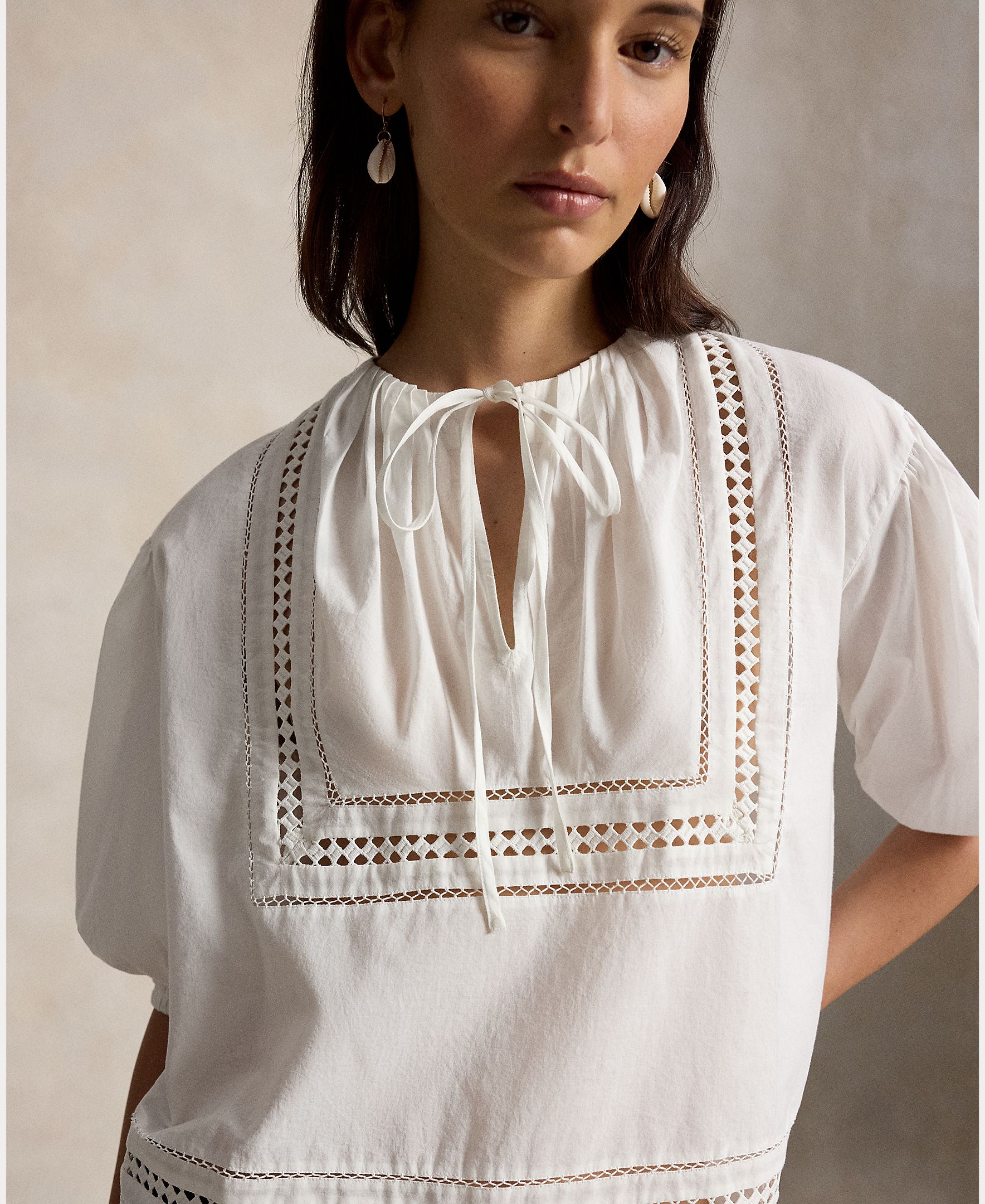 Blusa de Algodão com Mangas em Balão Branco-4