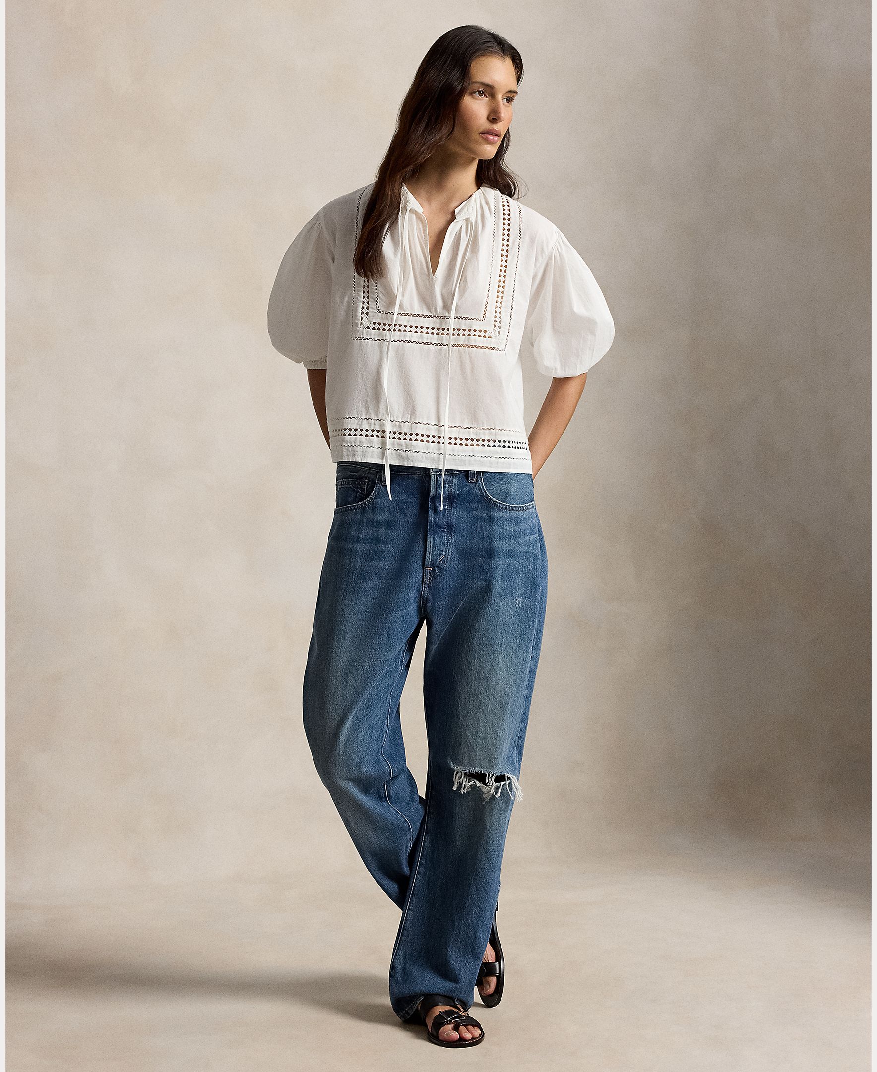 Blusa de Algodão com Mangas em Balão Branco-6