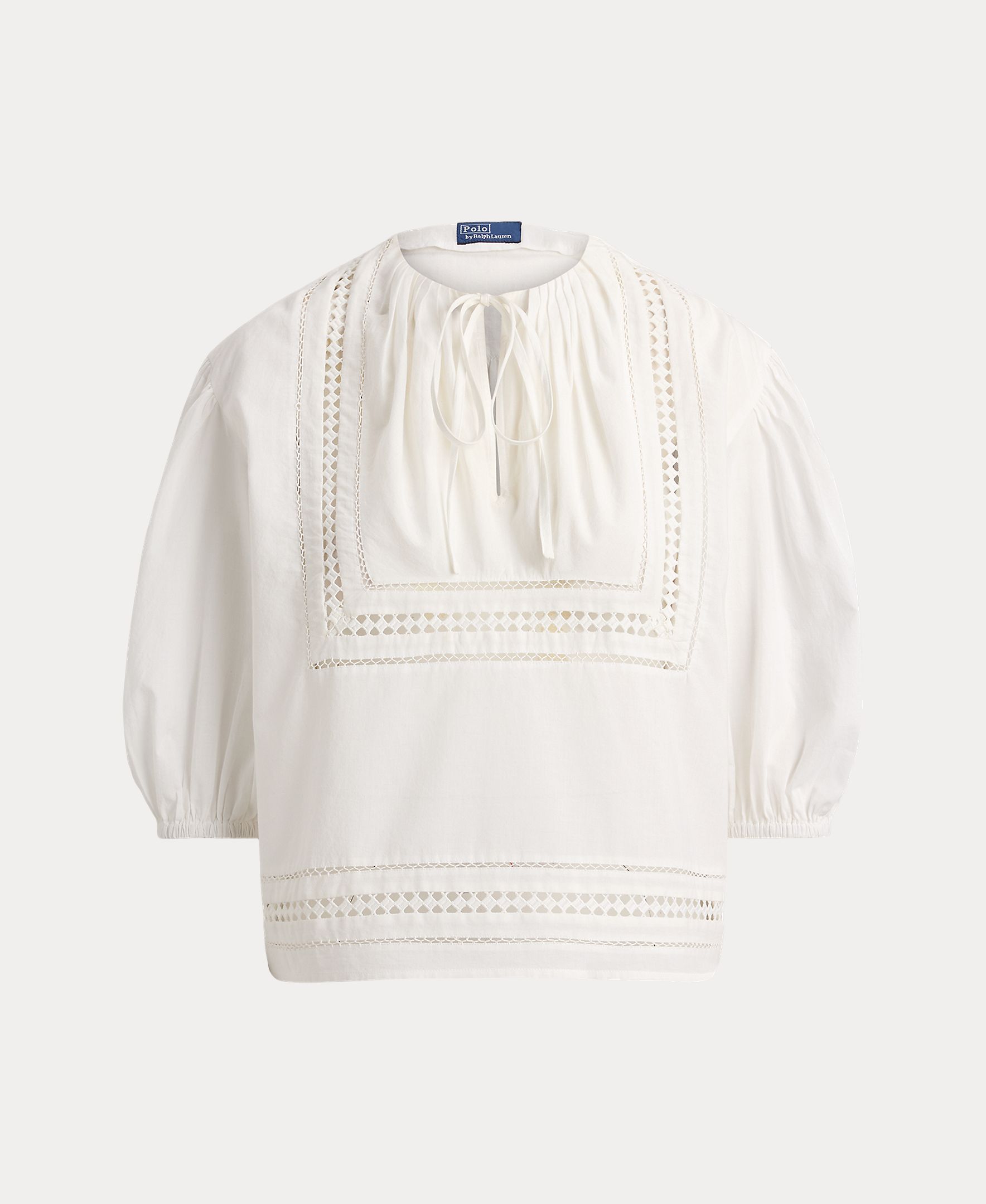 Blusa de Algodão com Mangas em Balão Branco-5