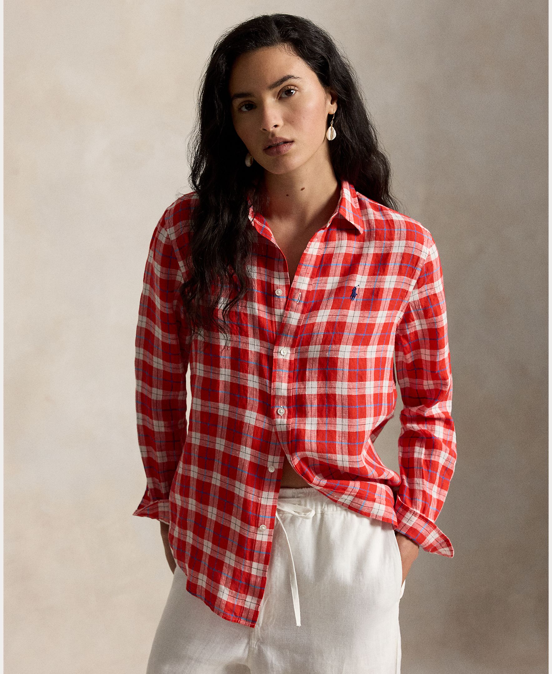 Imagem 0 de Camisa de linho de mulher com manga comprida
