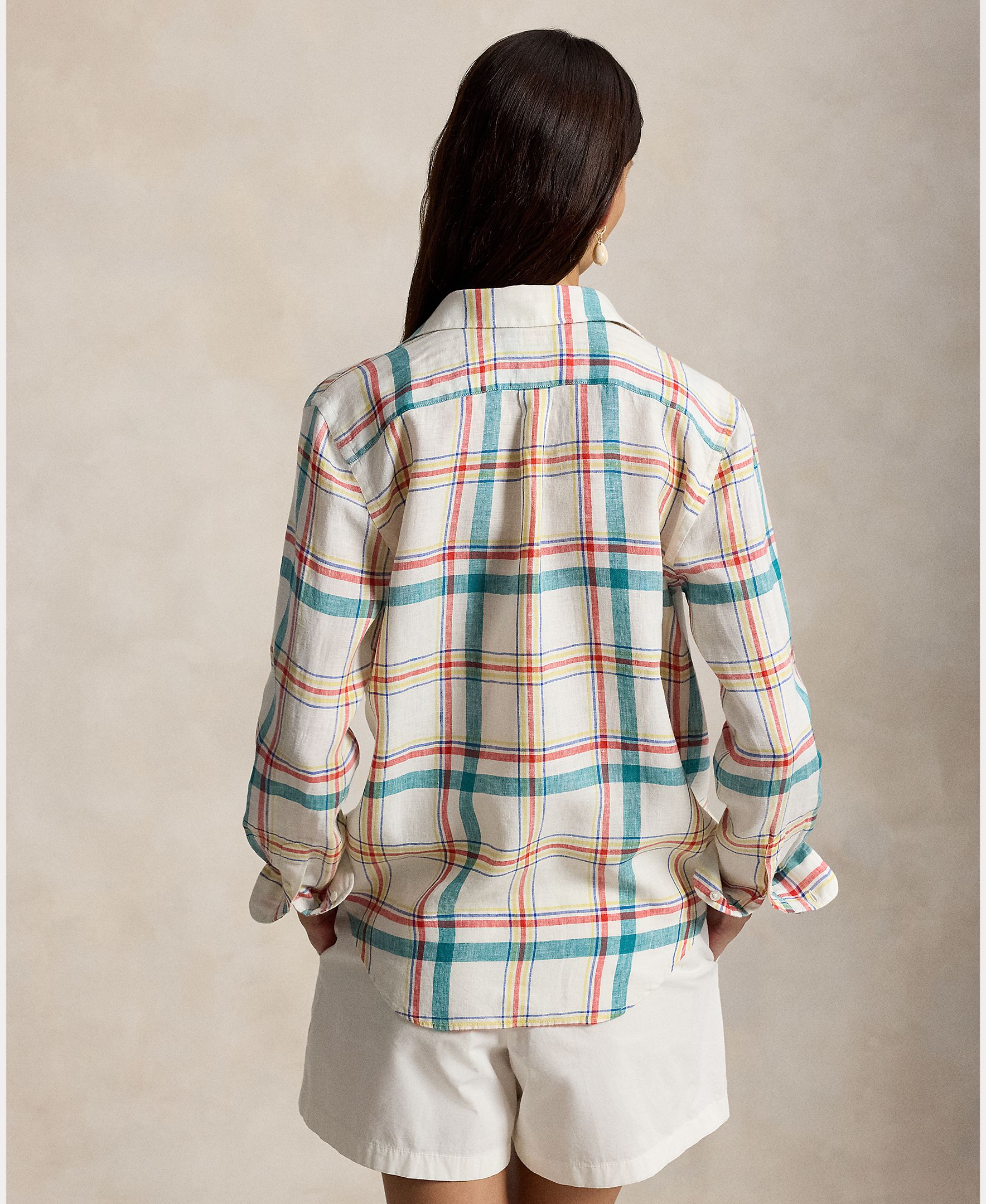 Camisa de linho de mulher com manga comprida Multicolor-3