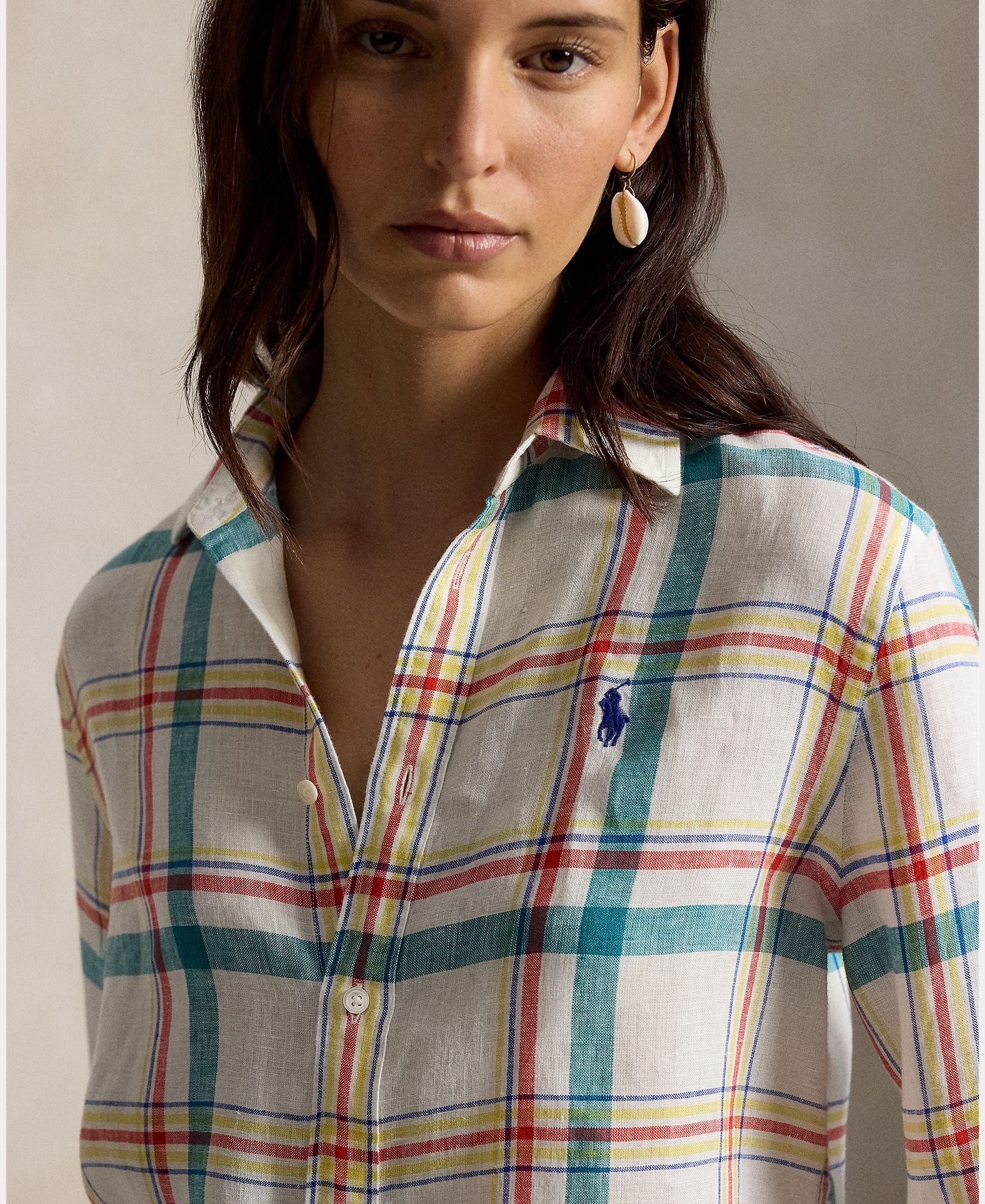 Camisa de linho de mulher com manga comprida Multicolor-4