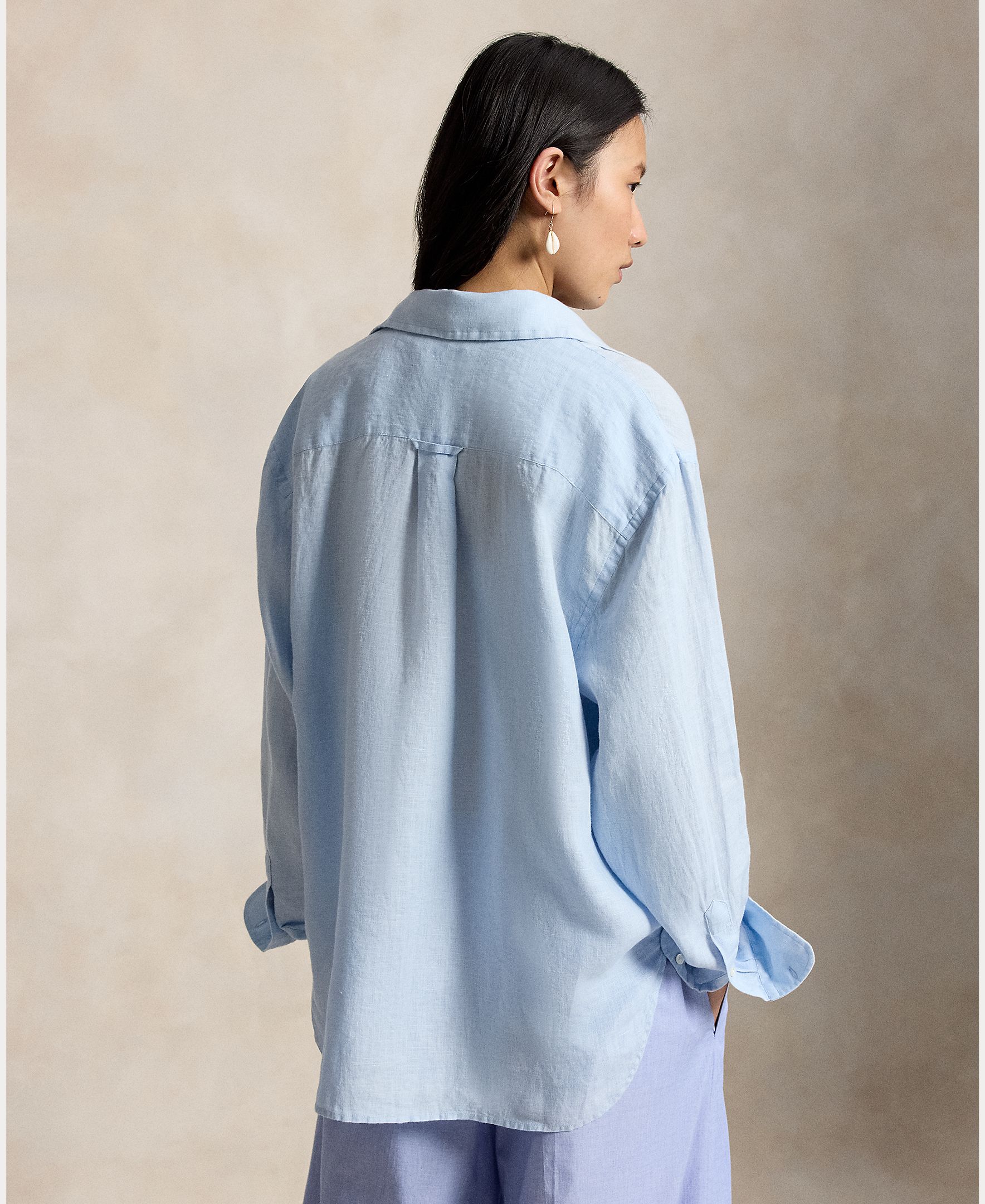 Camisa de Linho com Bolso Azul-claro-2
