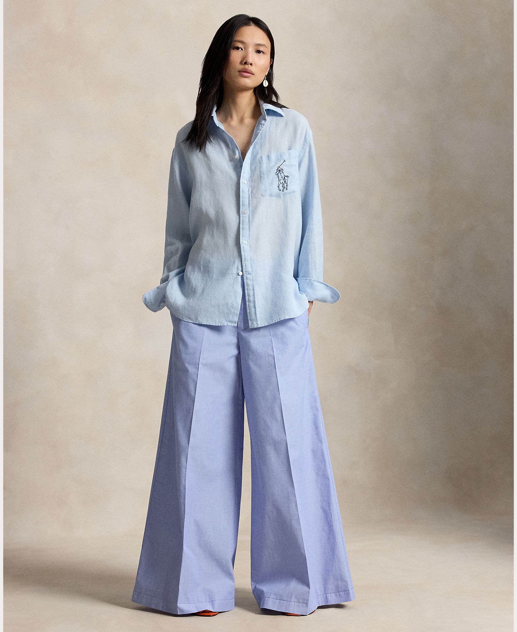 Camisa de Linho com Bolso Azul-claro-6