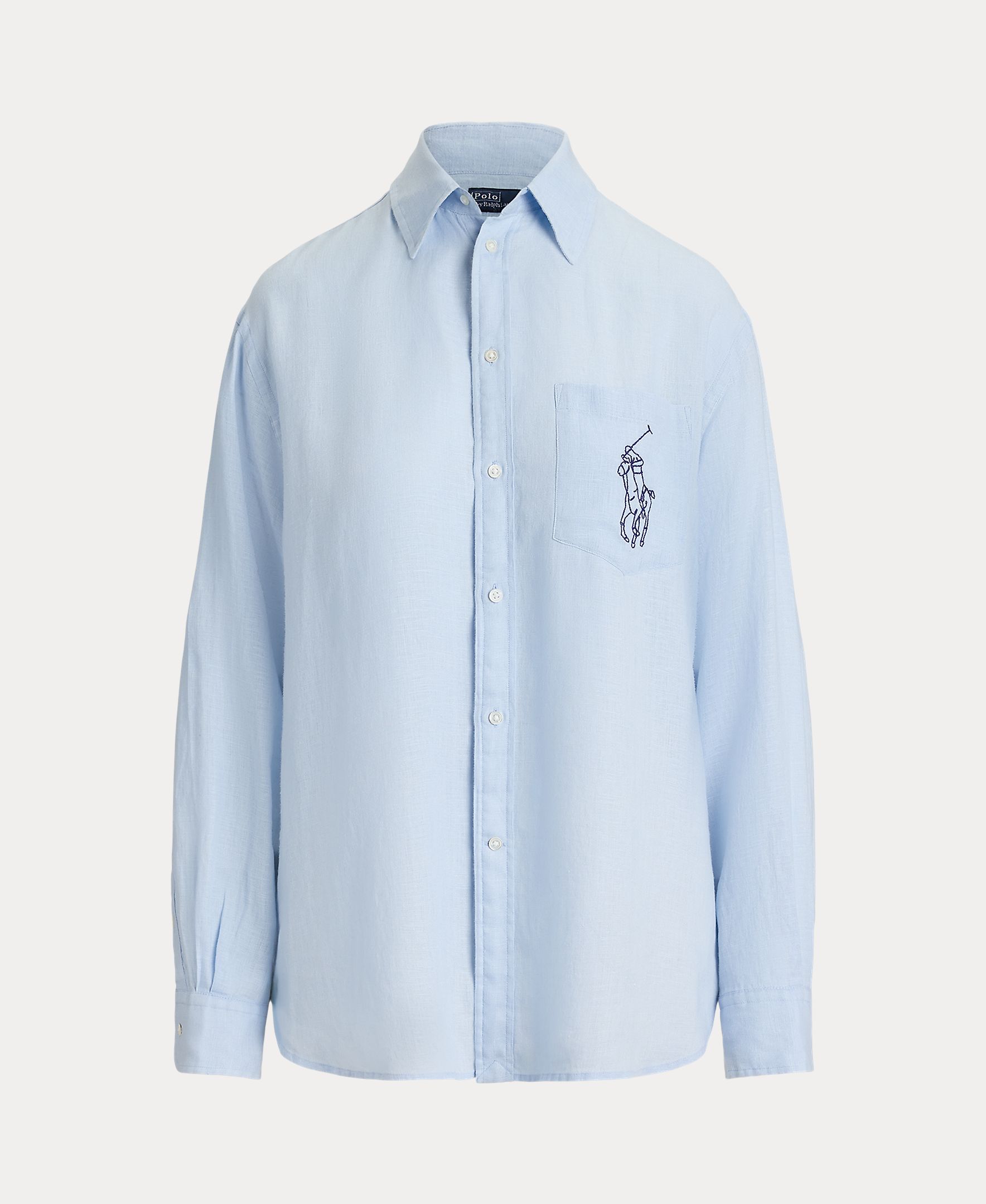 Camisa de Linho com Bolso Azul-claro-5