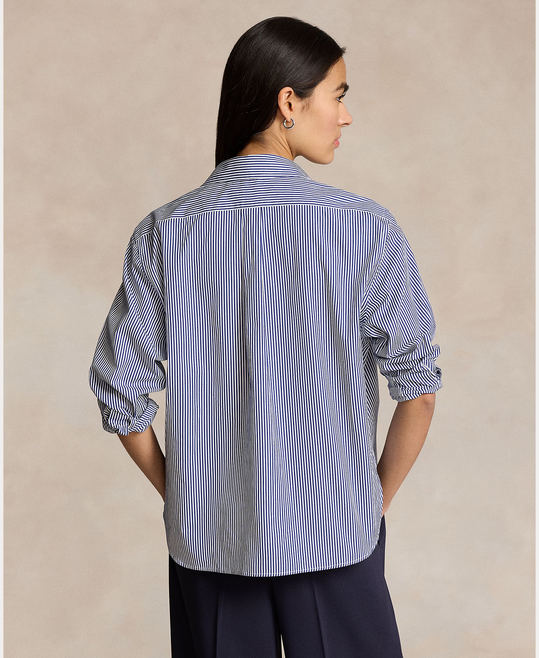 Camisa às Riscas e em Algodão Azul-3