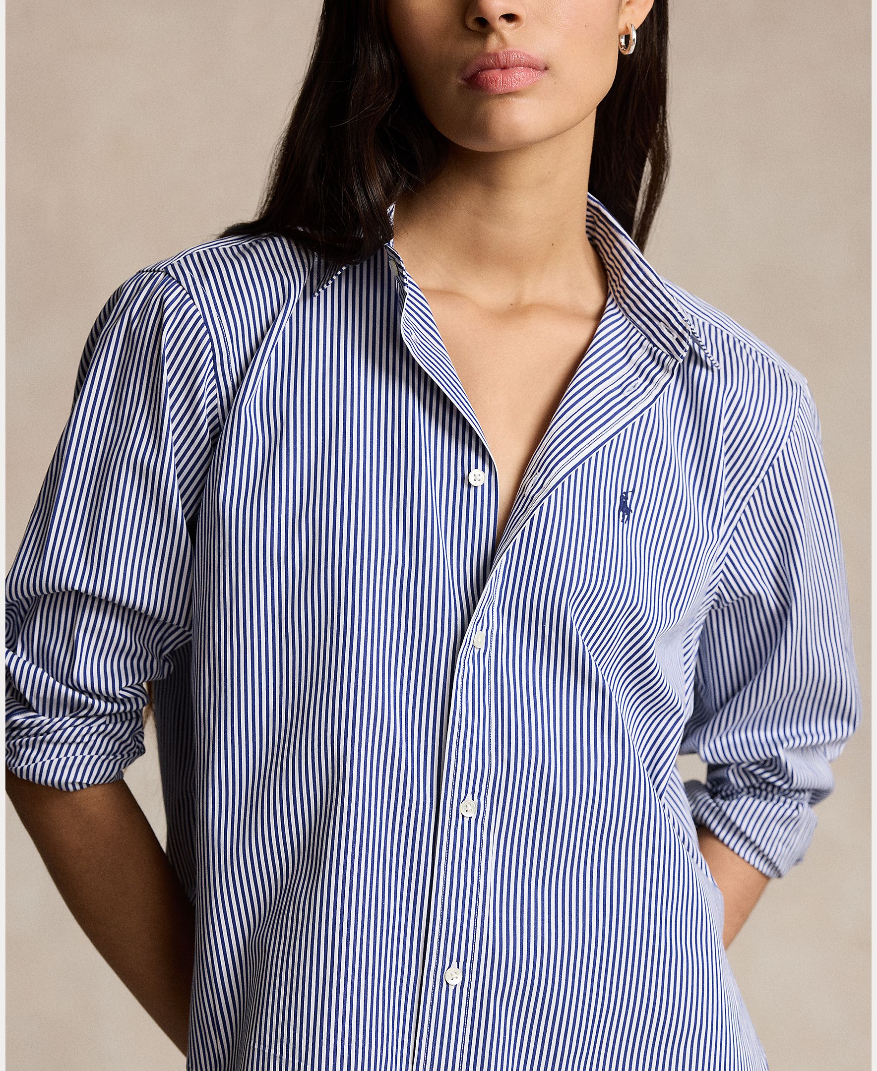 Camisa às Riscas e em Algodão Azul-4
