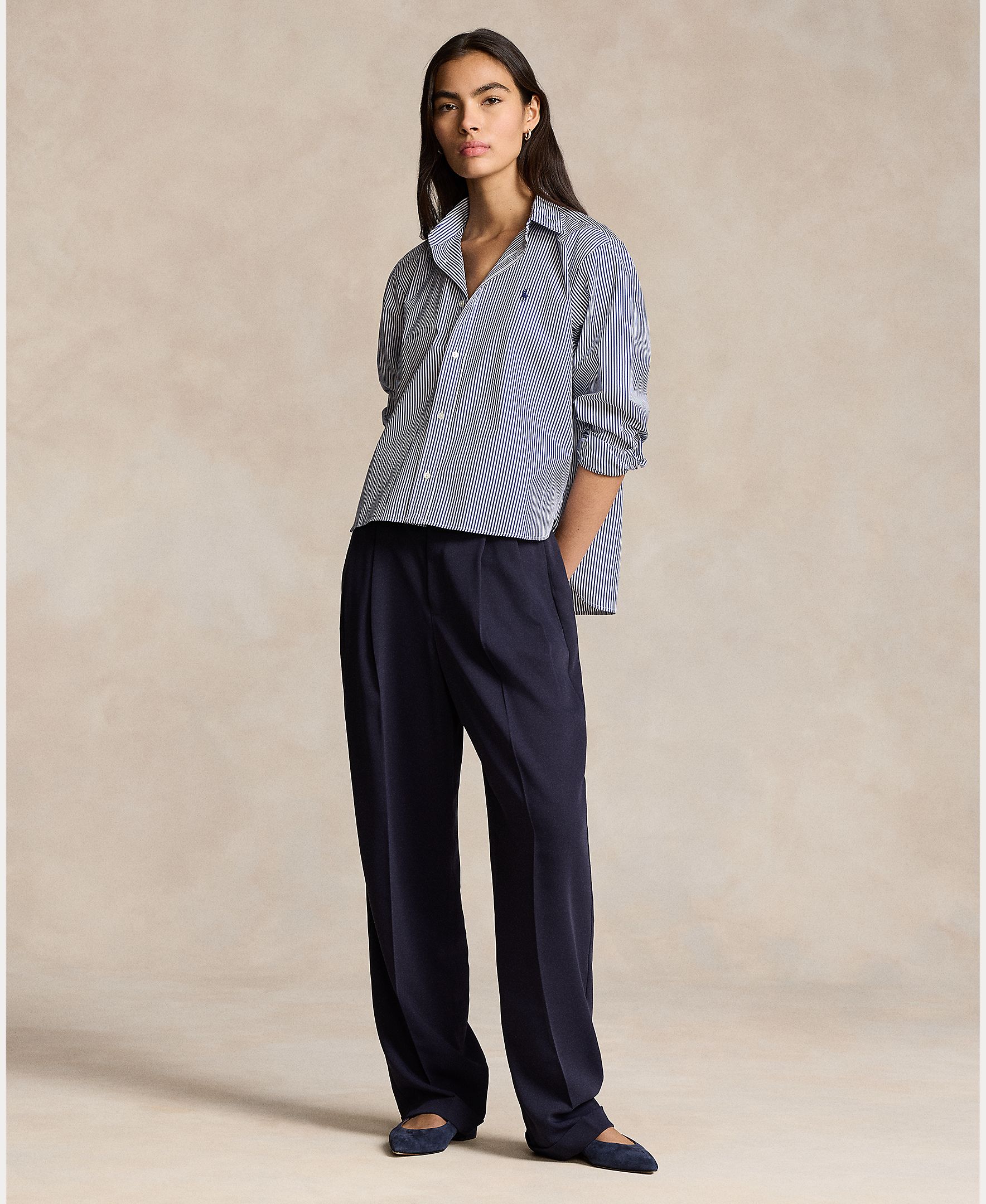 Camisa às Riscas e em Algodão Azul-6