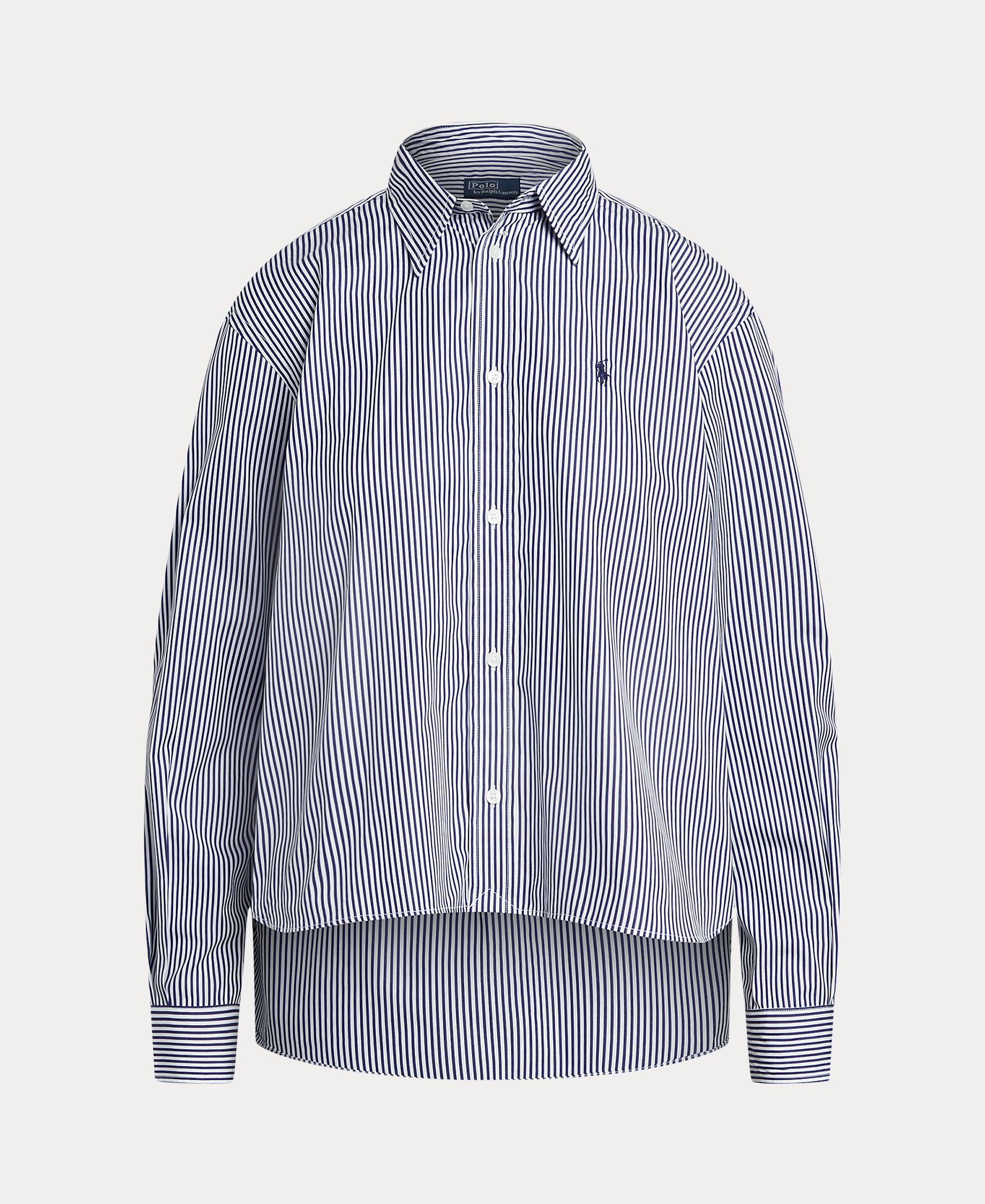 Camisa às Riscas e em Algodão Azul-5