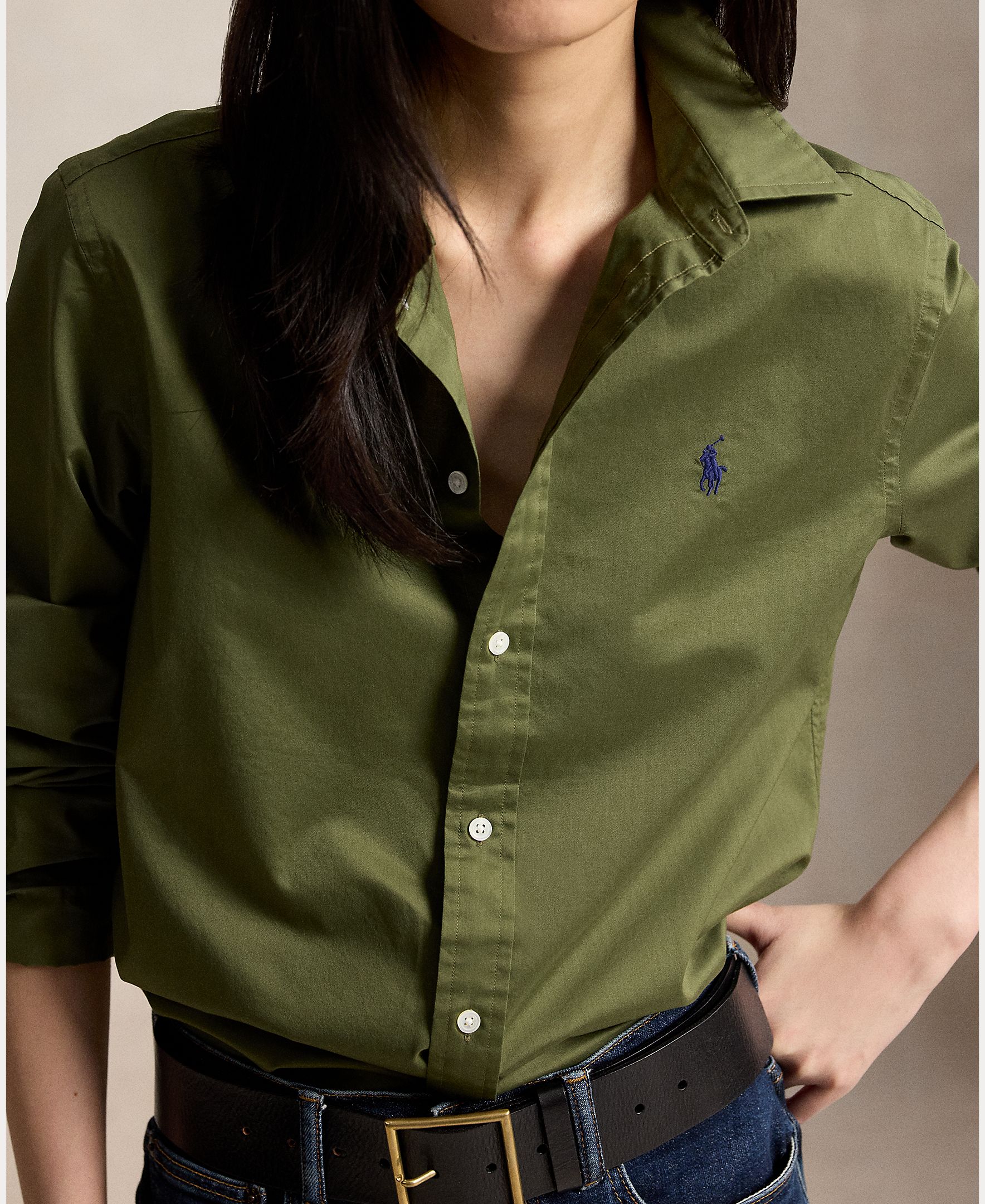 Camisa de mujer oxford de algodón Classic Fit - Polo Ralph Lauren - Verde militar Verde militar-5