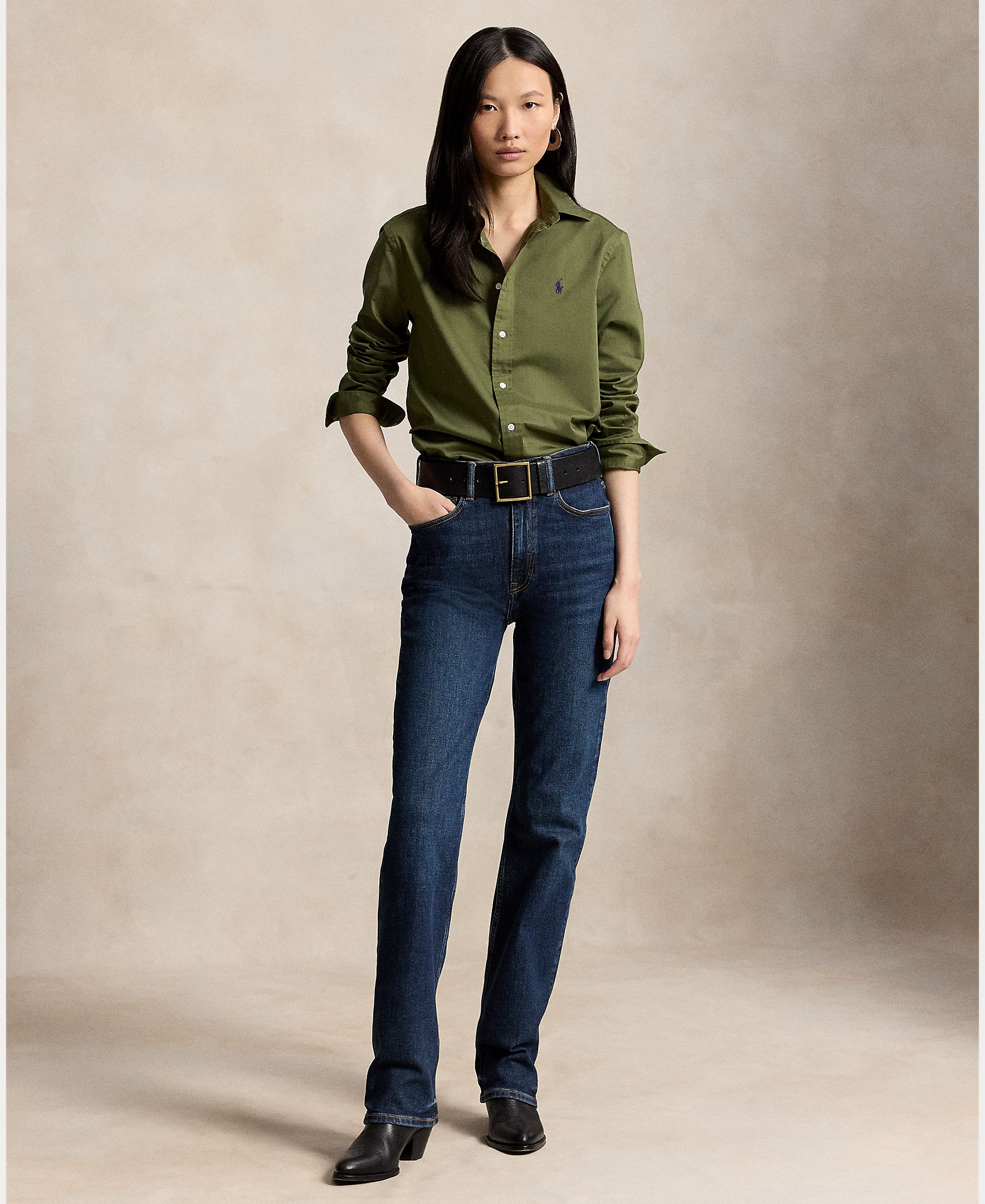 Camisa de mujer oxford de algodón Classic Fit - Polo Ralph Lauren - Verde militar Verde militar-7