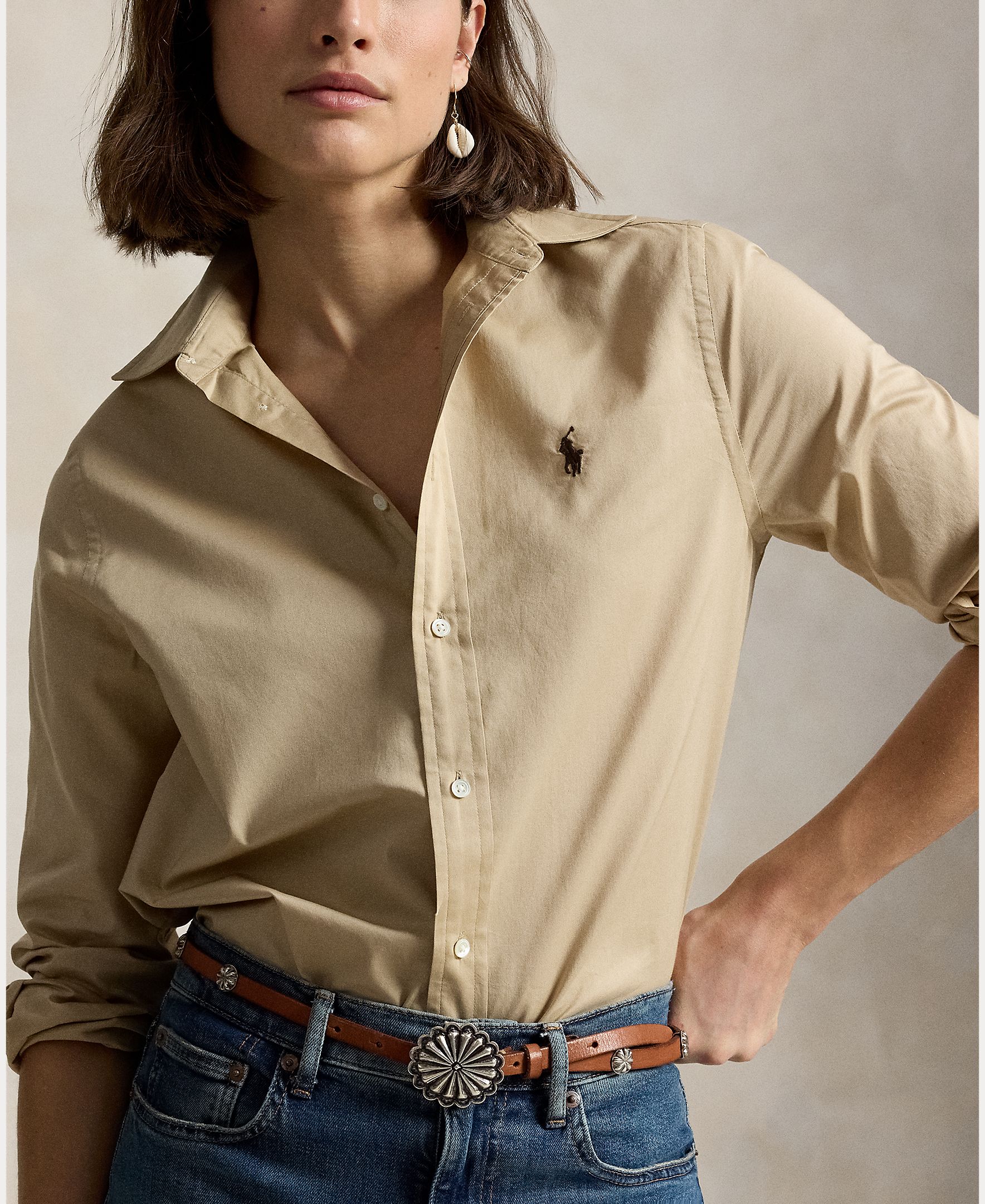 Camisa Oxford de Algodão Classic Fit Camel-4