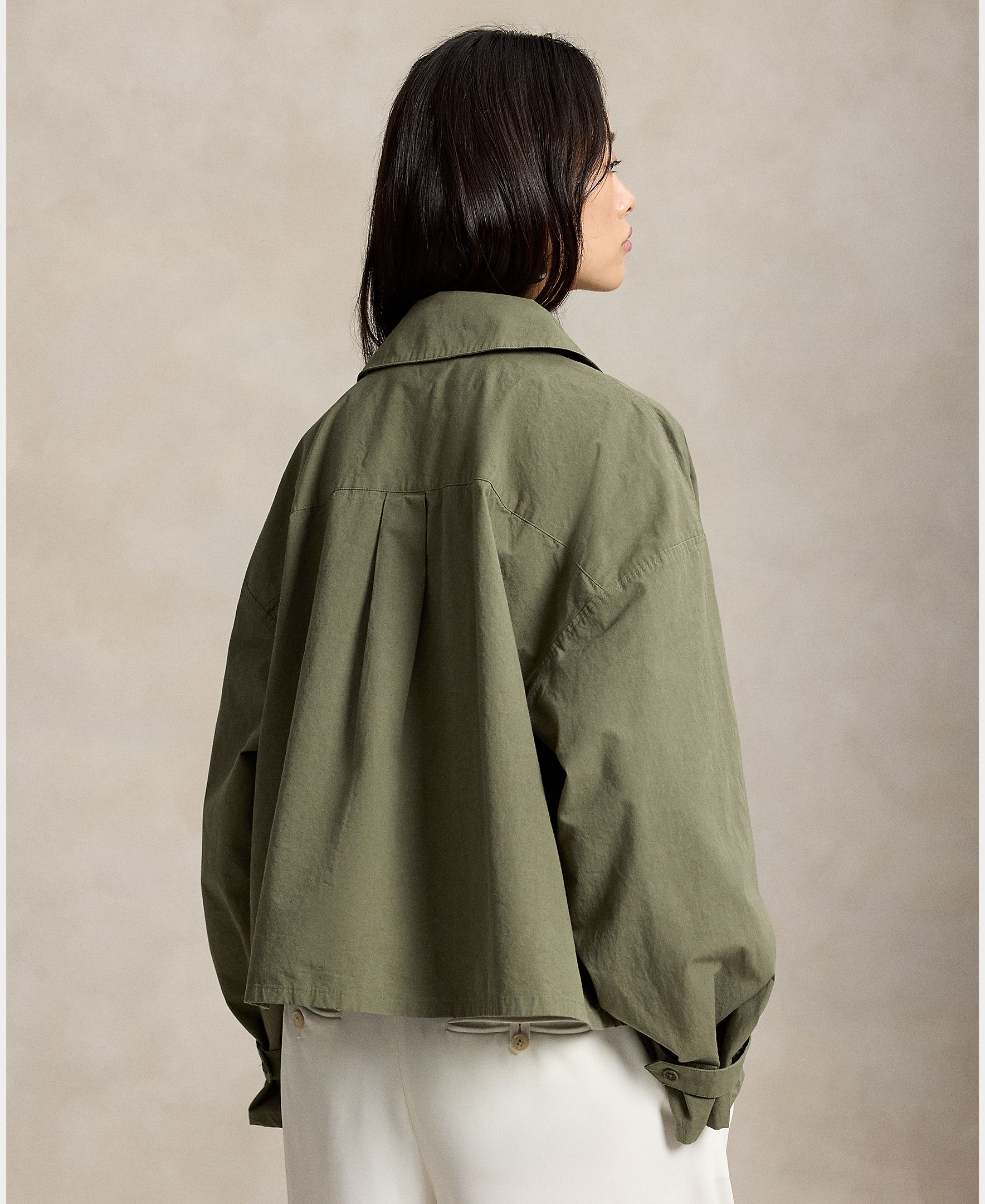 Camisa de Algodão com Bolsos de Remendo Verde-escuro-3