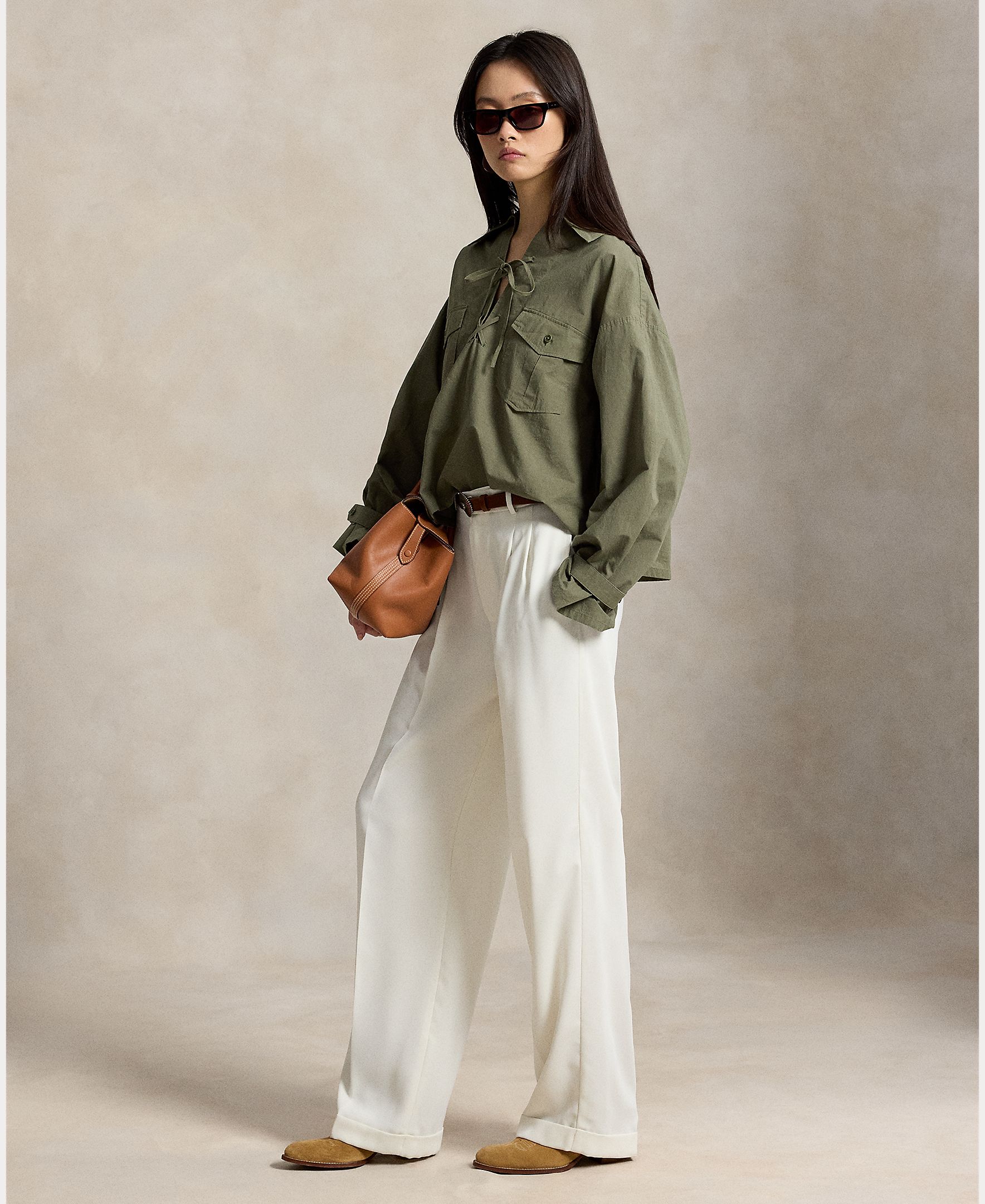 Camisa de Algodão com Bolsos de Remendo Verde-escuro-7