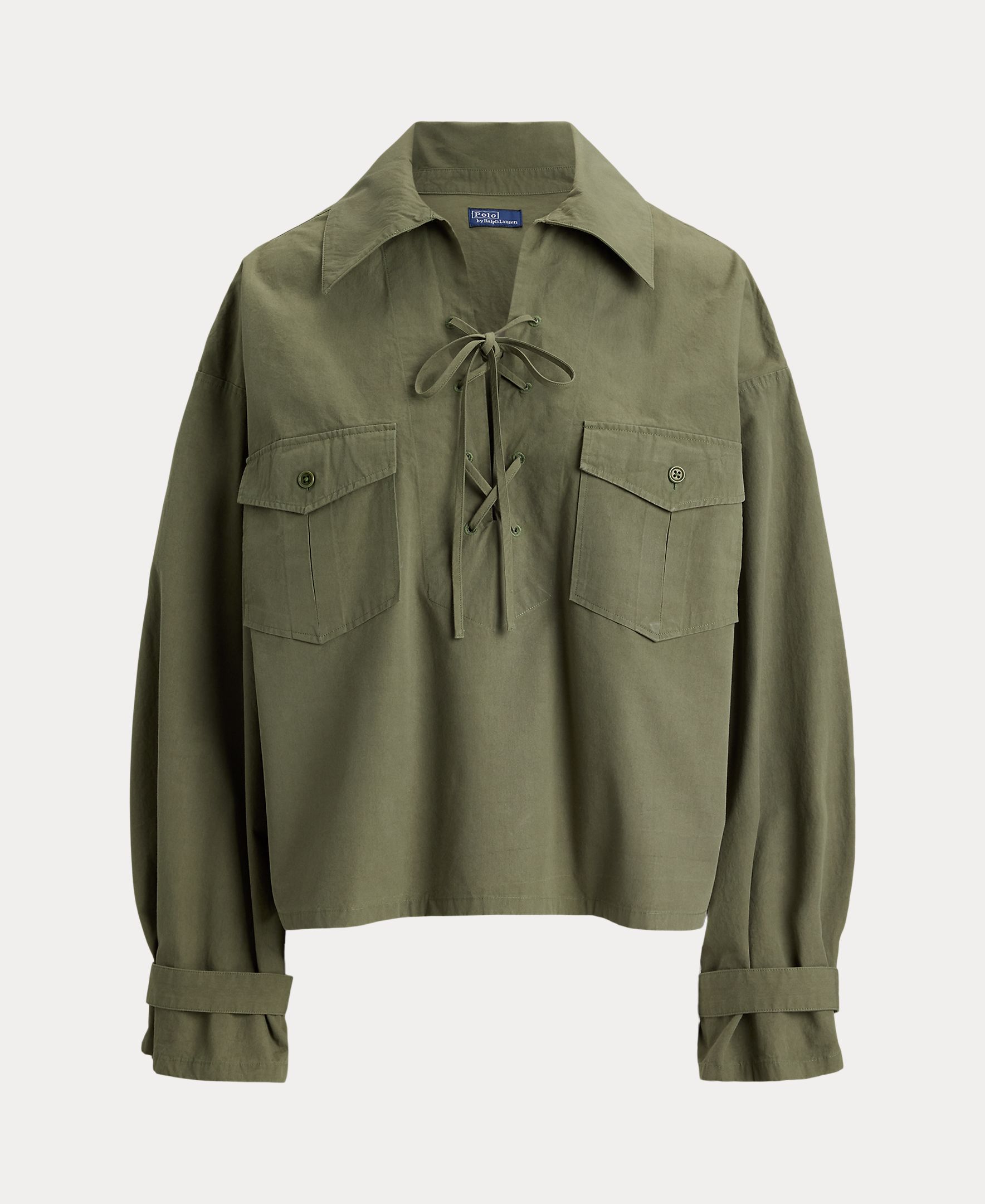 Camisa de Algodão com Bolsos de Remendo Verde-escuro-6
