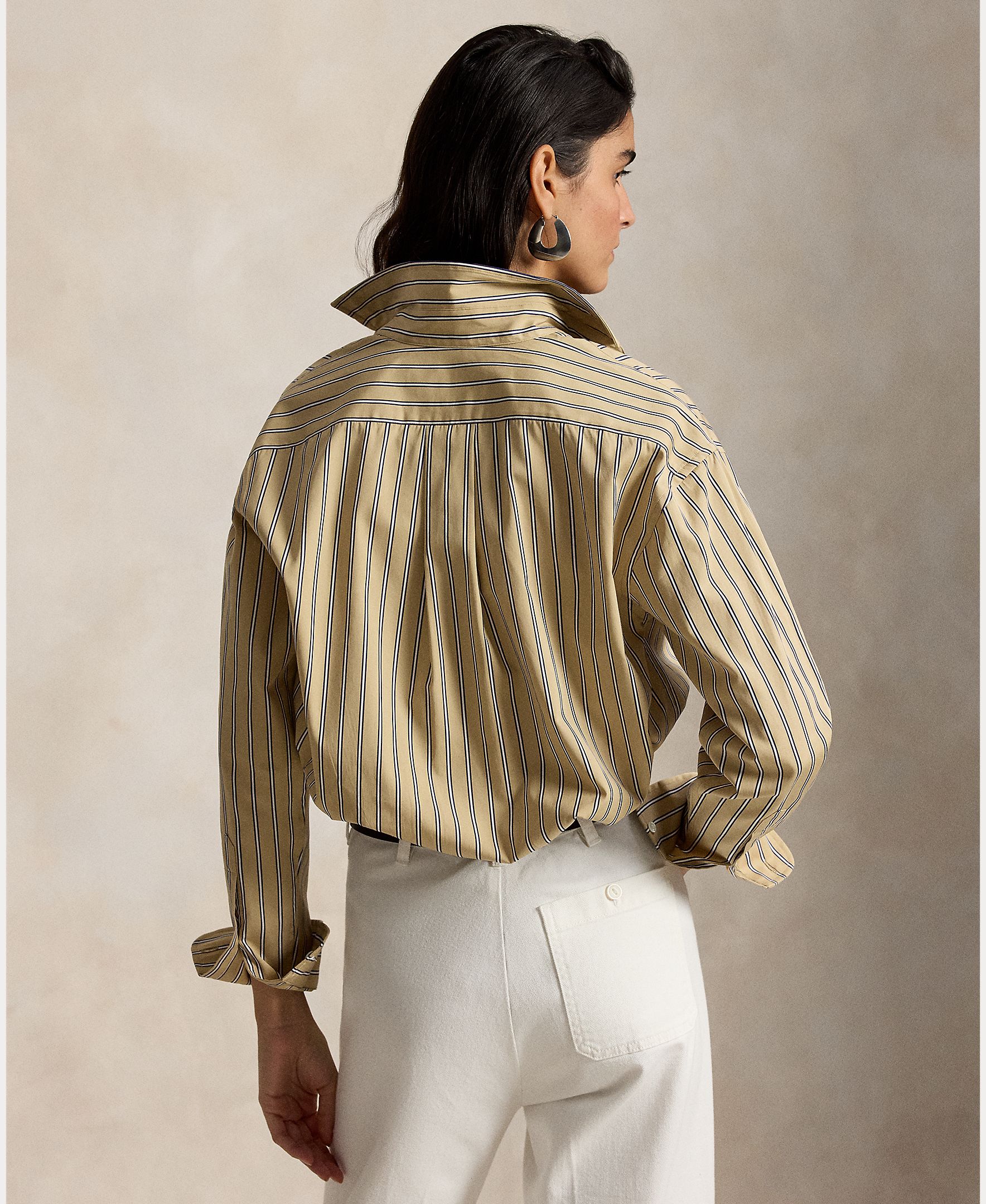 Camisa de mujer de algodón con estampado de rayas - Polo Ralph Lauren - Beige Beige-3