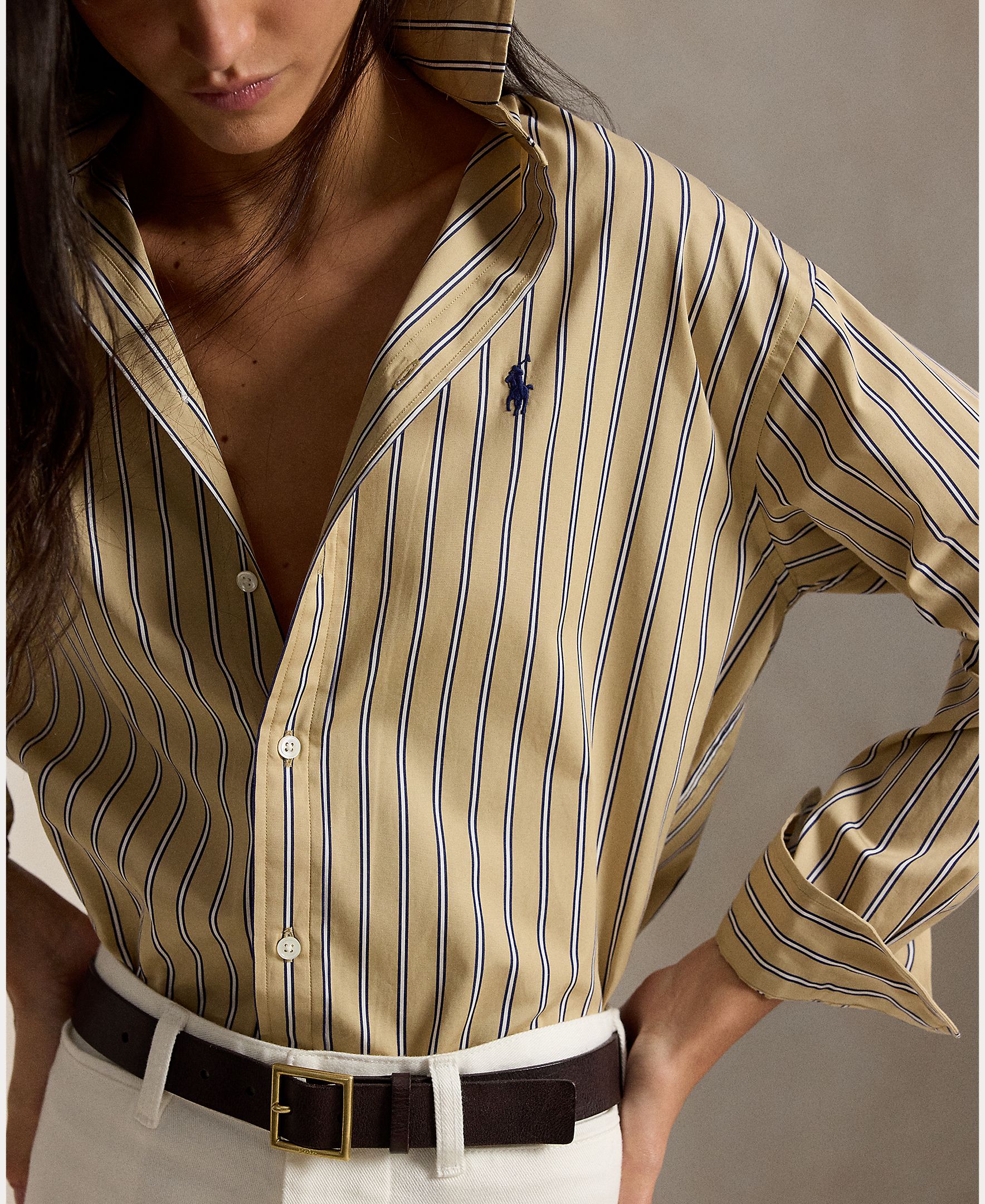 Camisa de mujer de algodón con estampado de rayas - Polo Ralph Lauren - Beige Beige-4