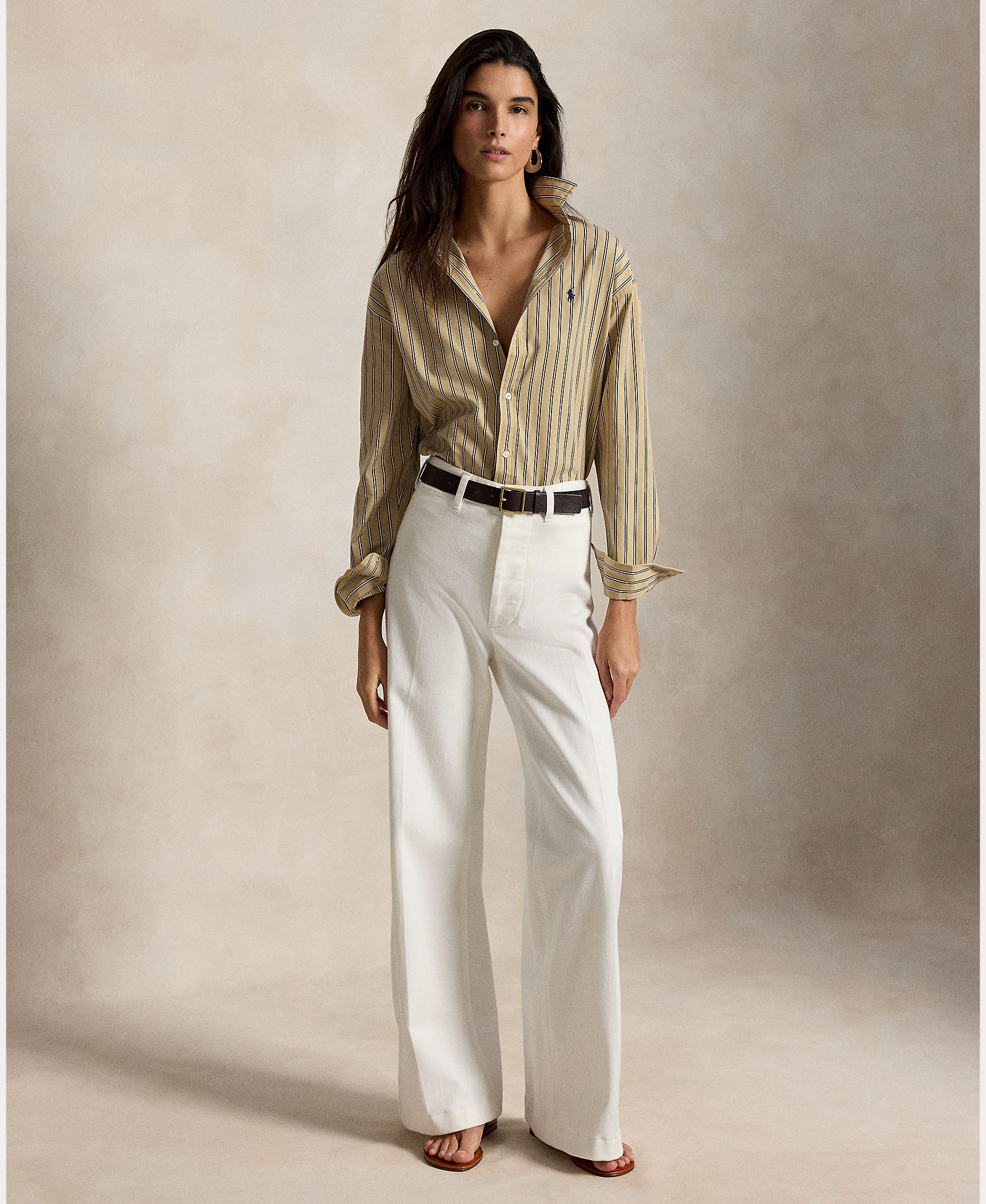 Camisa de mujer de algodón con estampado de rayas - Polo Ralph Lauren - Beige Beige-6