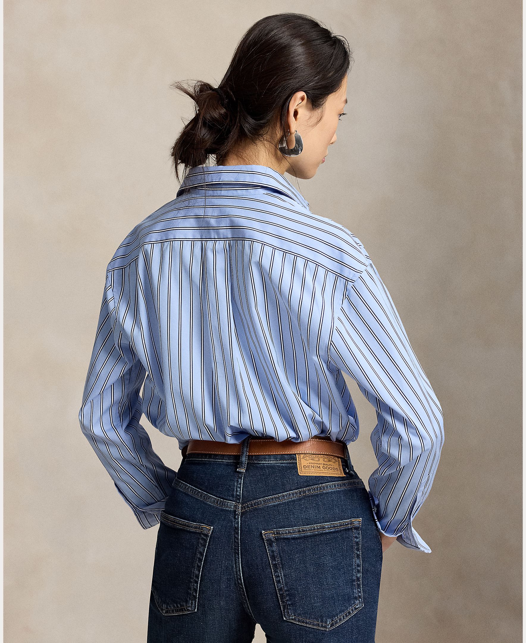 Camisa de mujer de algodón con estampado de rayas - Polo Ralph Lauren - Azul claro Azul claro-3