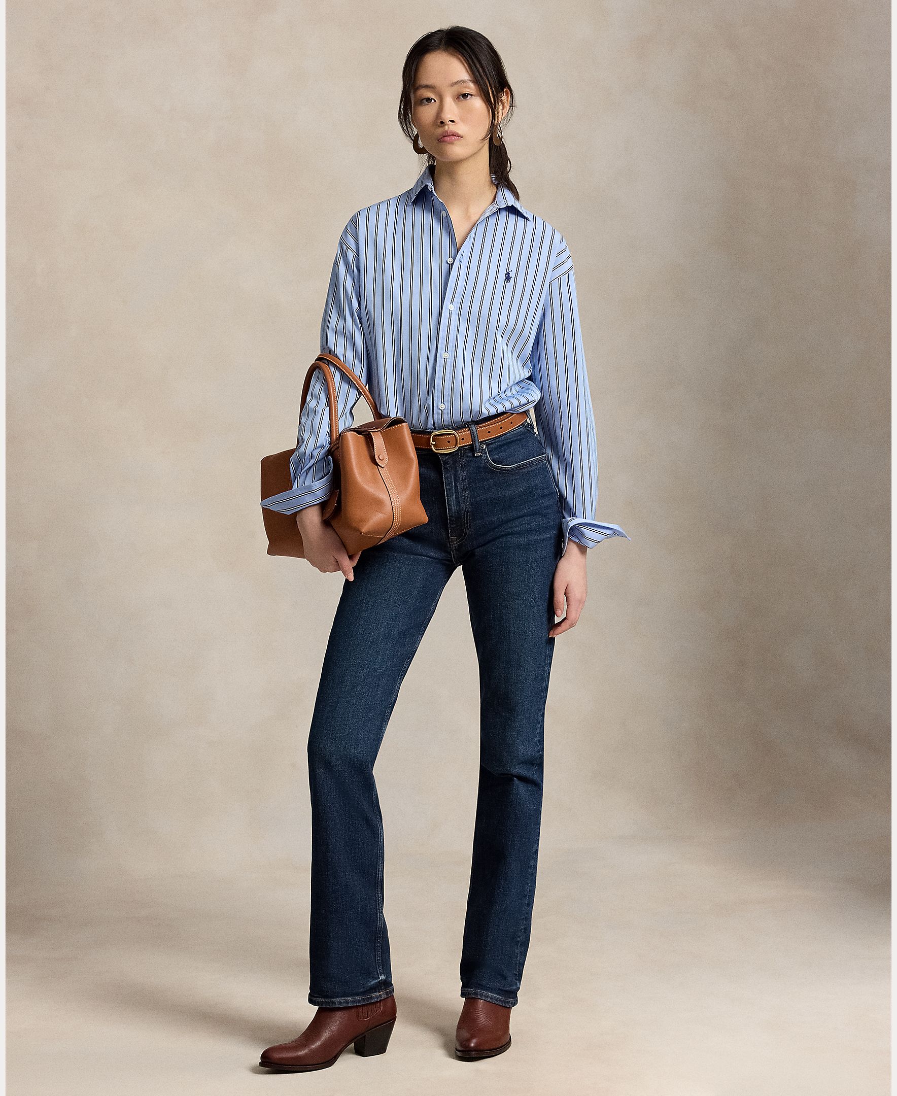 Camisa de mujer de algodón con estampado de rayas - Polo Ralph Lauren - Azul claro Azul claro-6