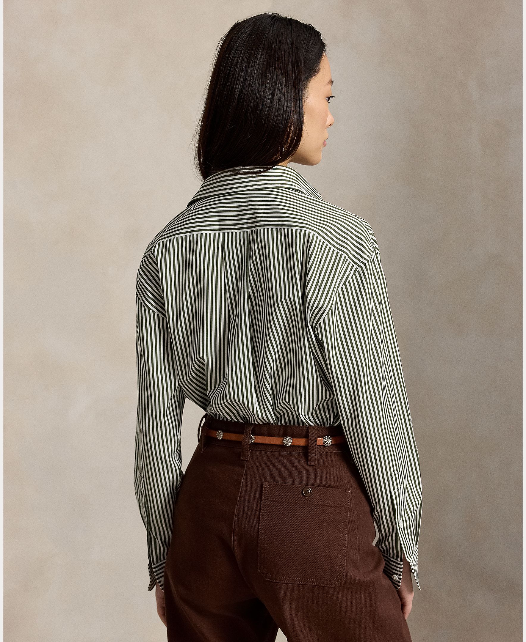 Camisa com Estampado às Riscas e em Algodão Cinzento-3