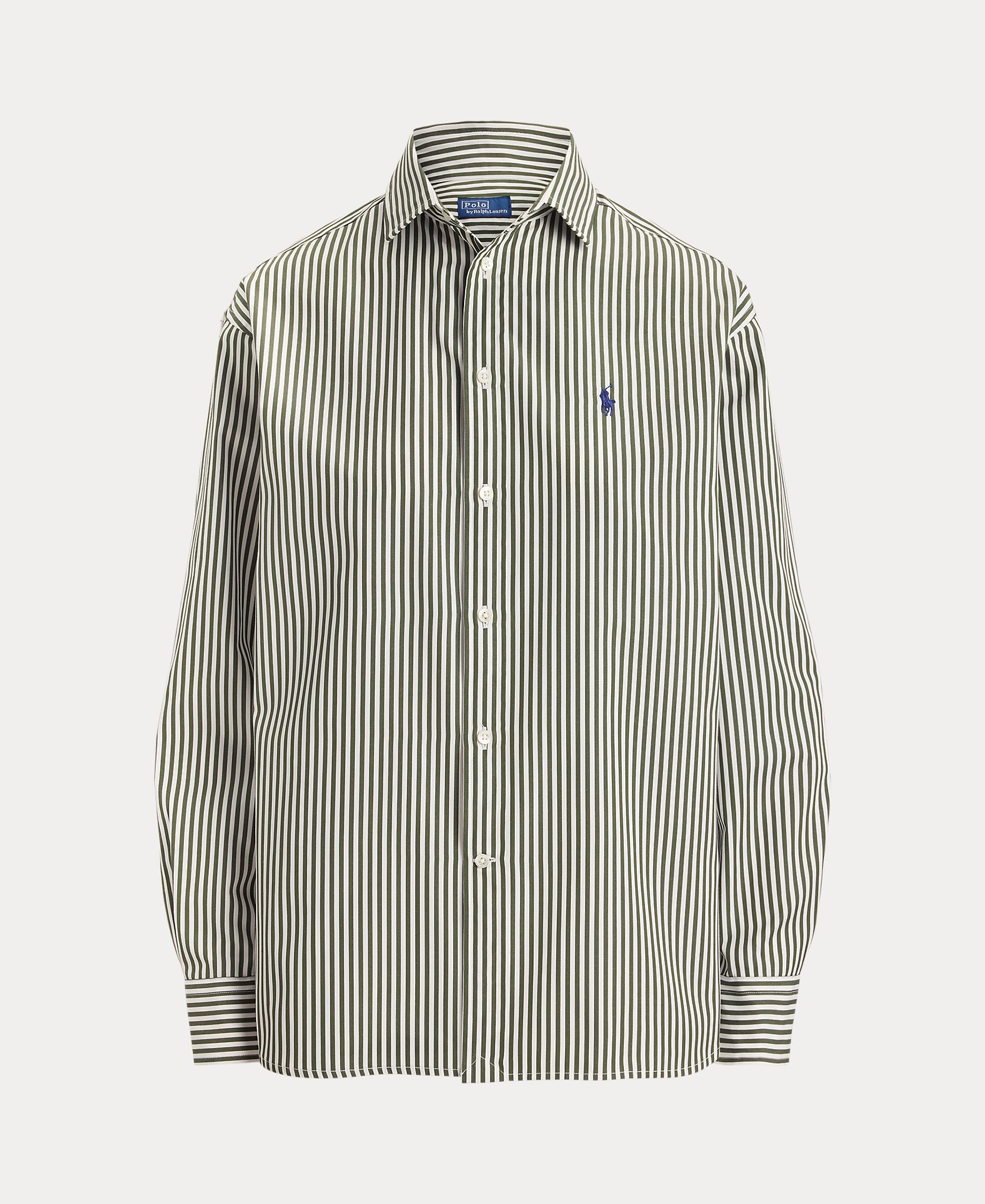 Camisa com Estampado às Riscas e em Algodão Cinzento-7