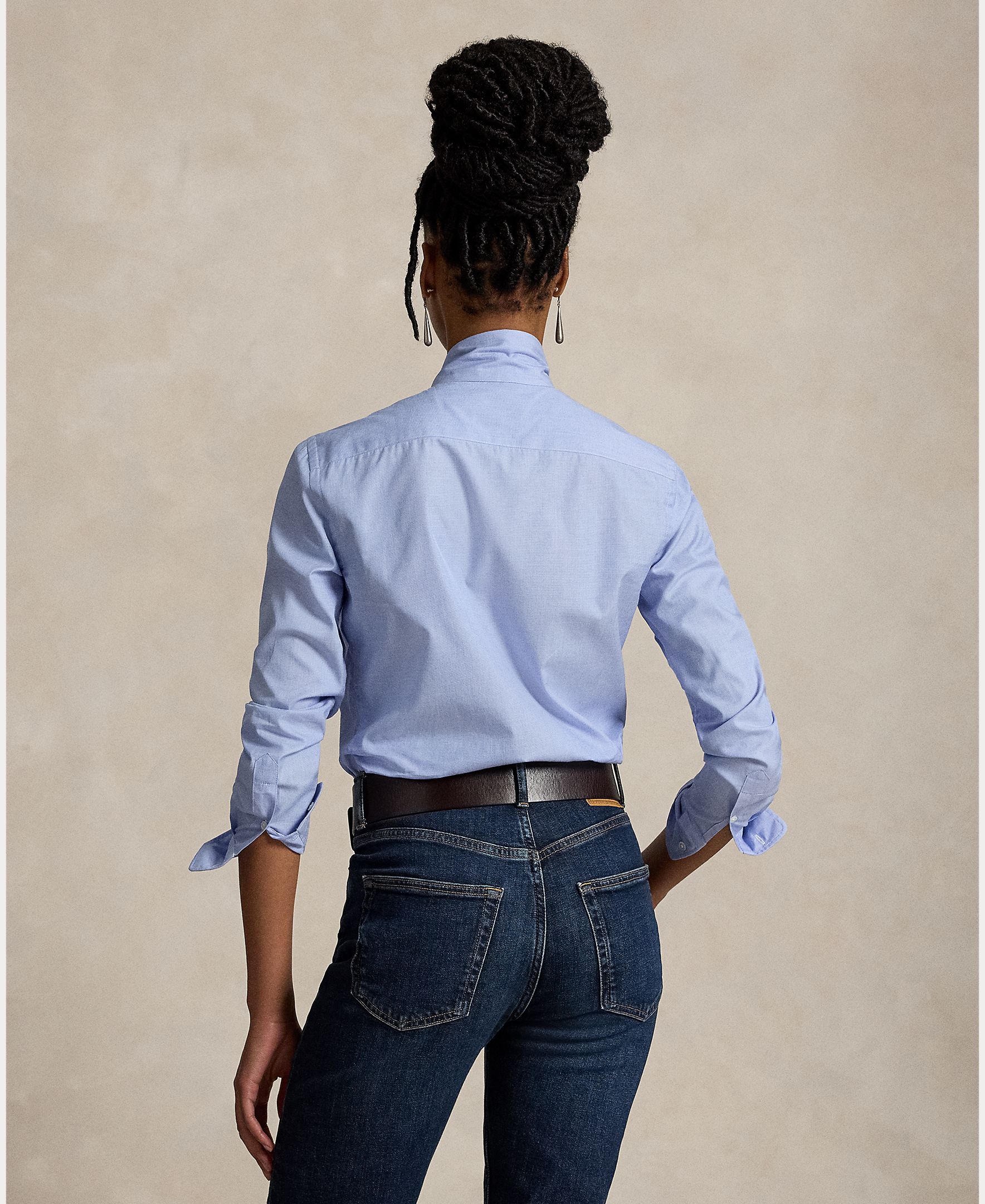Camisa de Algodão com Laço Azul-claro-3
