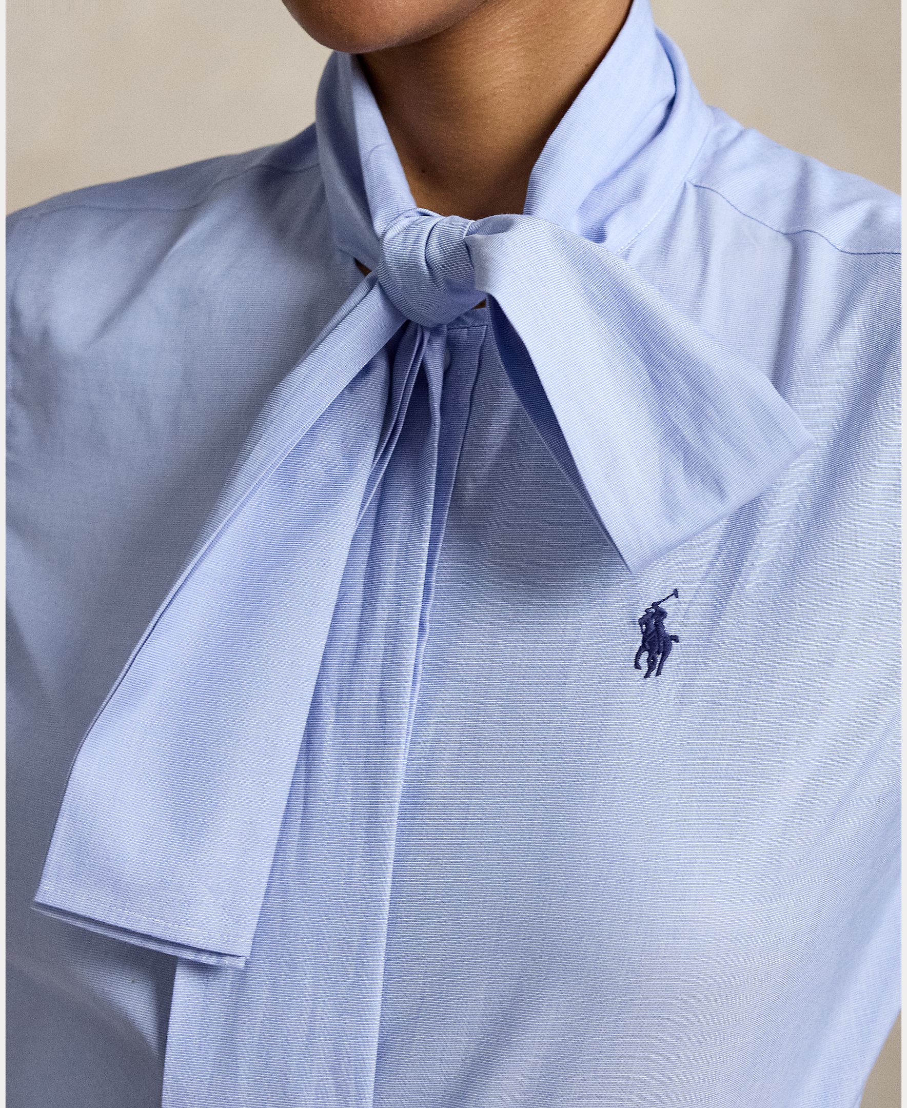 Camisa de Algodão com Laço Azul-claro-4