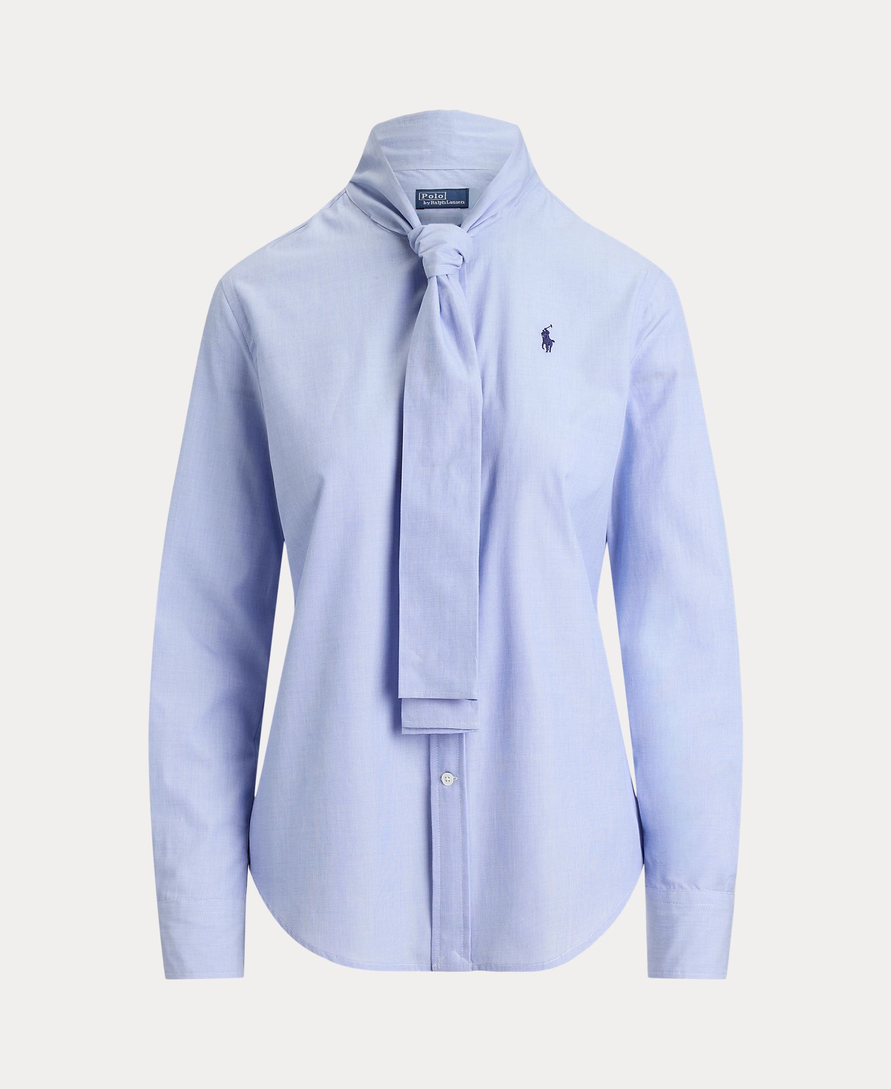 Camisa de Algodão com Laço Azul-claro-5