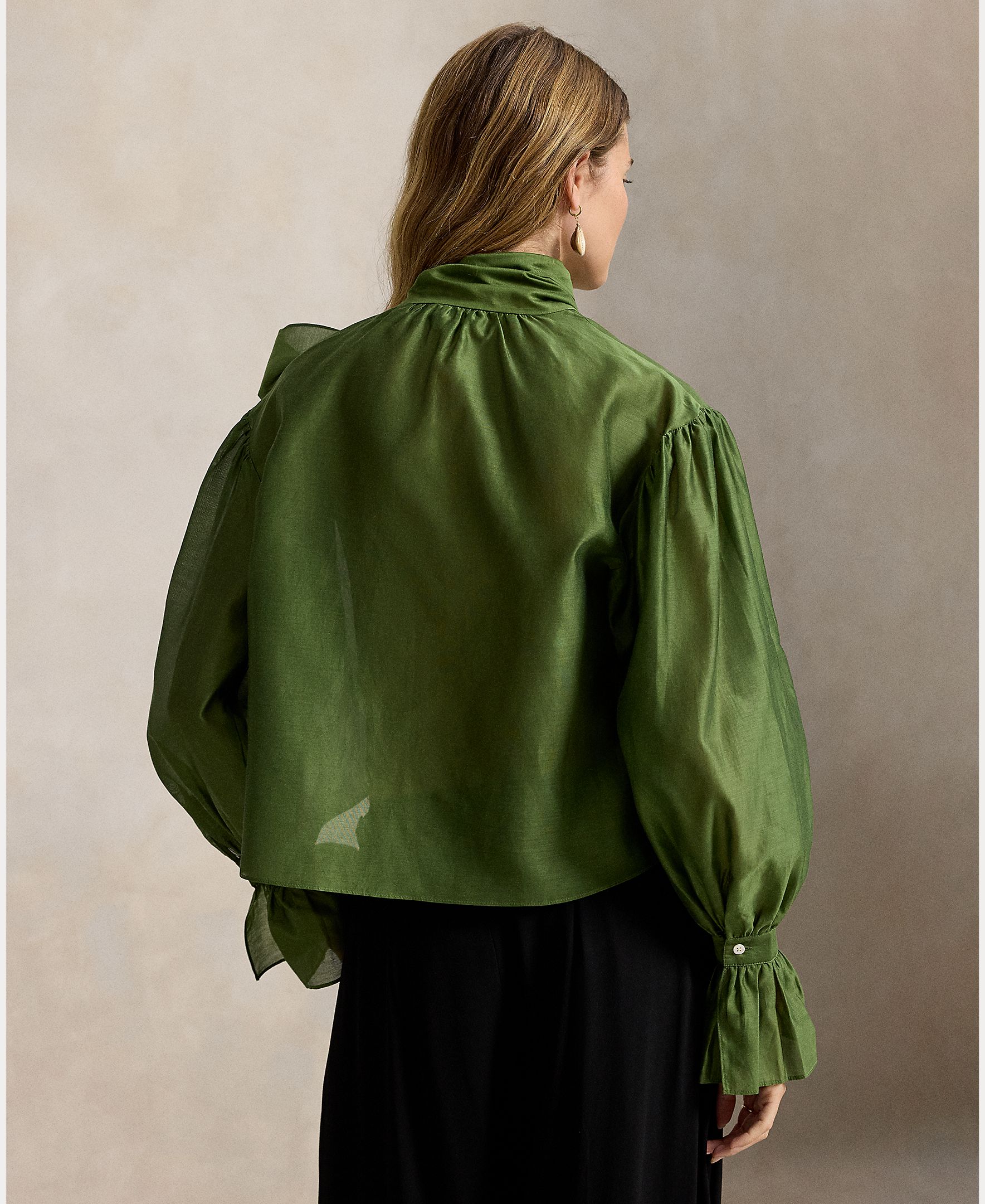 Camisa de mujer de algodón y seda con lazo en el cuello - Polo Ralph Lauren - Verde Verde-2