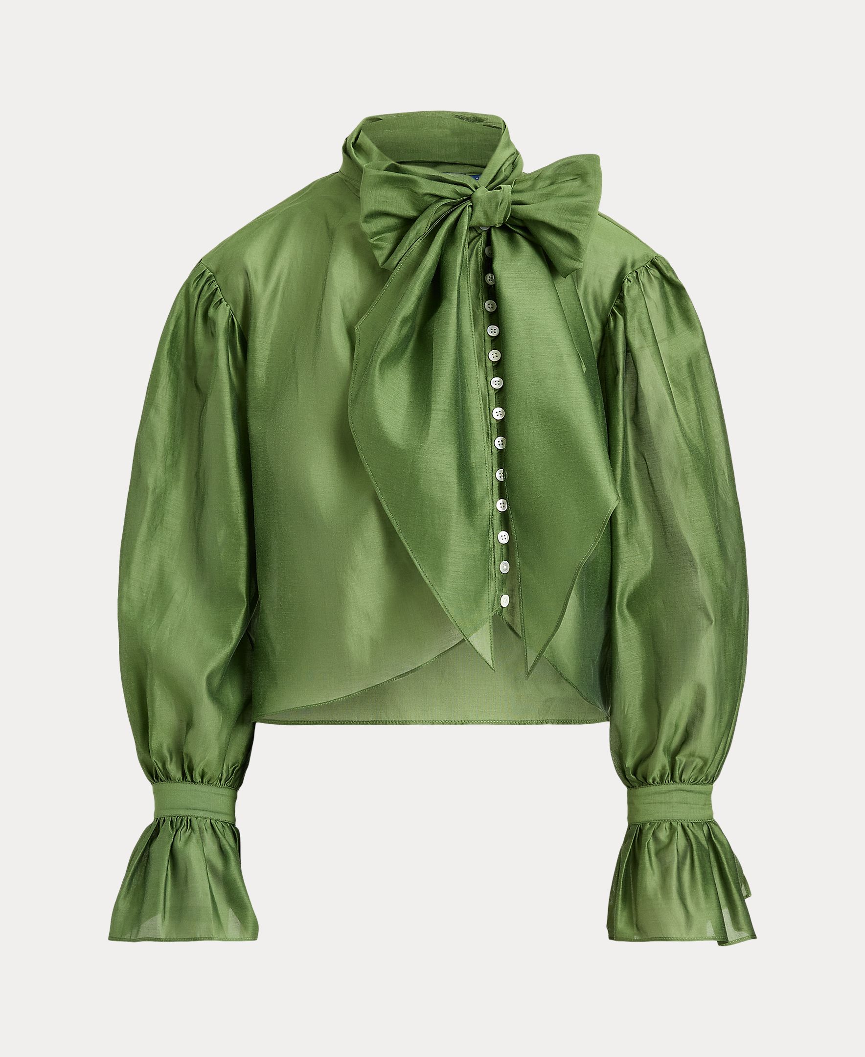 Camisa de mujer de algodón y seda con lazo en el cuello - Polo Ralph Lauren - Verde Verde-4