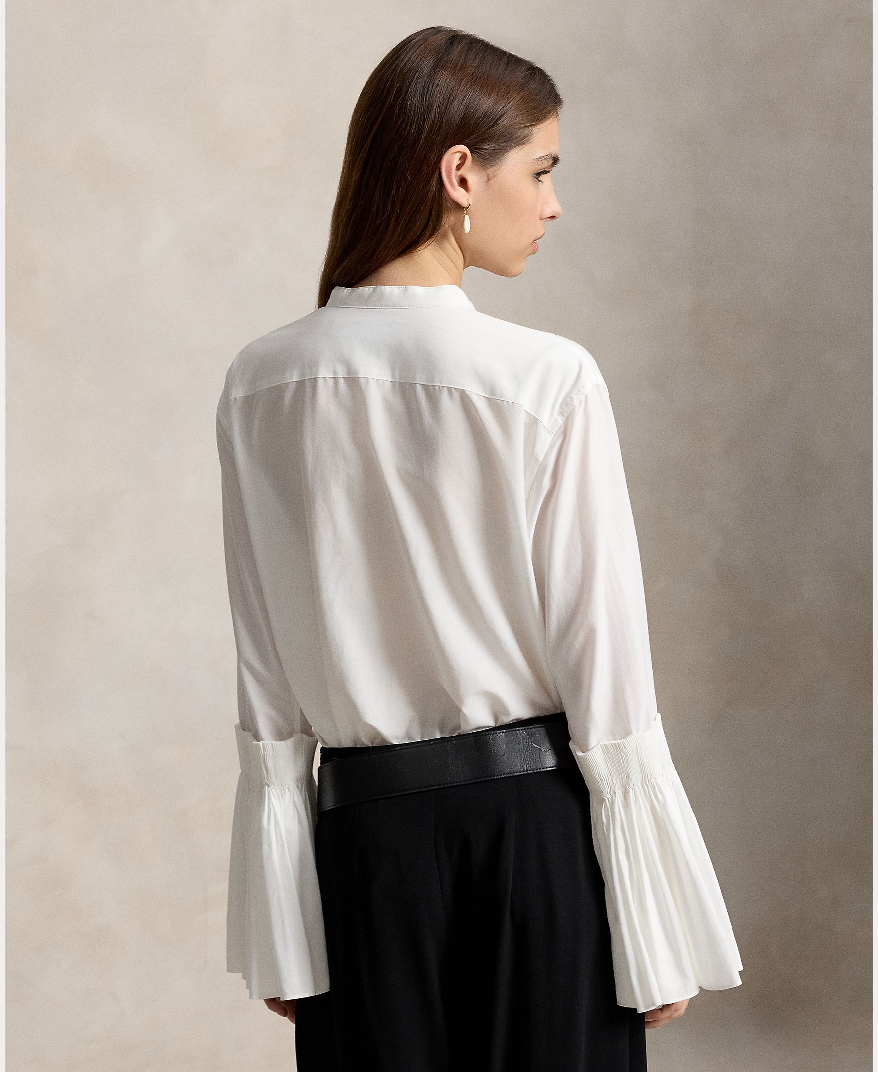 Camisa de mujer de algodón y seda con cuello mao - Polo Ralph Lauren - Blanco Blanco-3