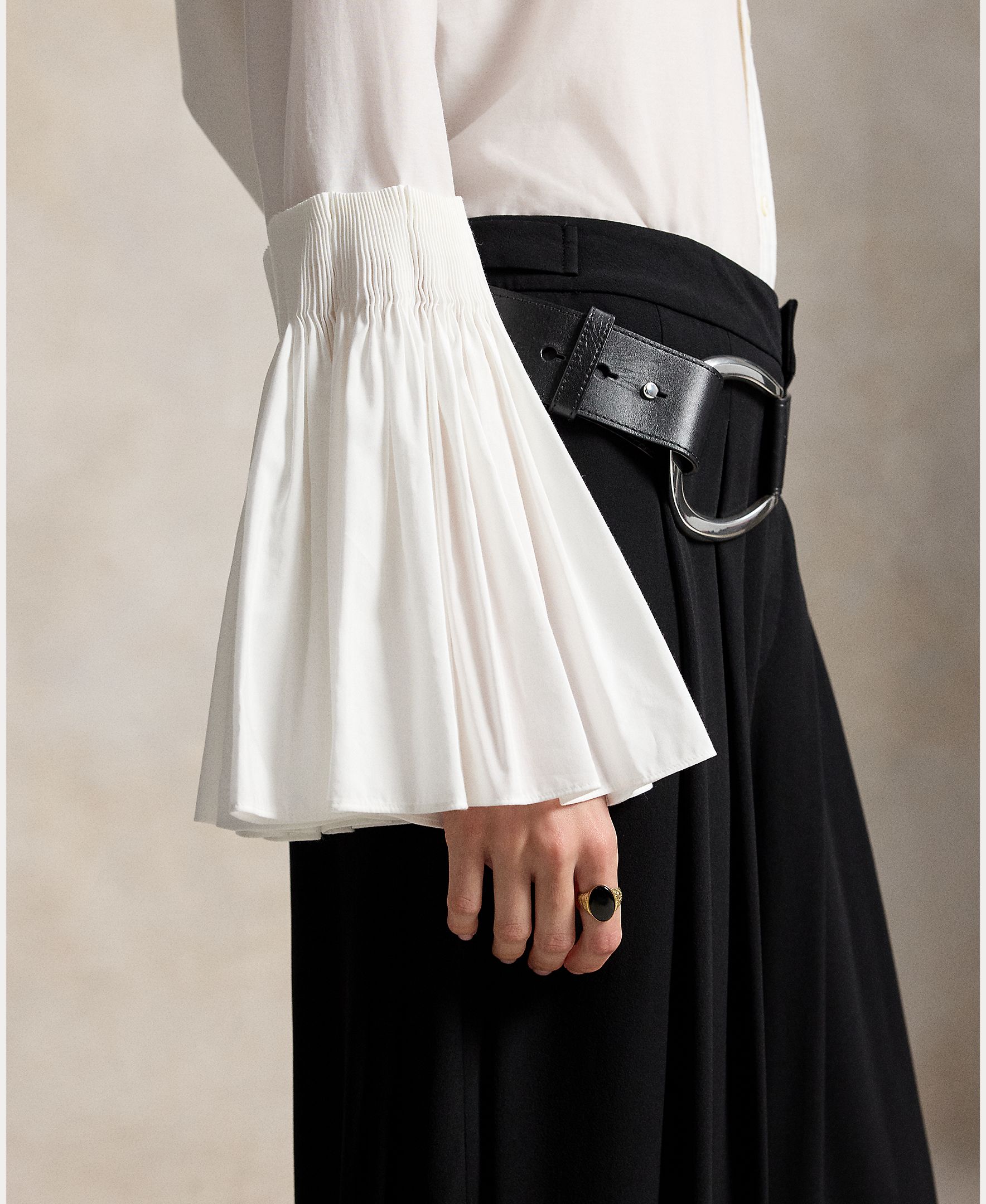 Camisa de mujer de algodón y seda con cuello mao - Polo Ralph Lauren - Blanco Blanco-5