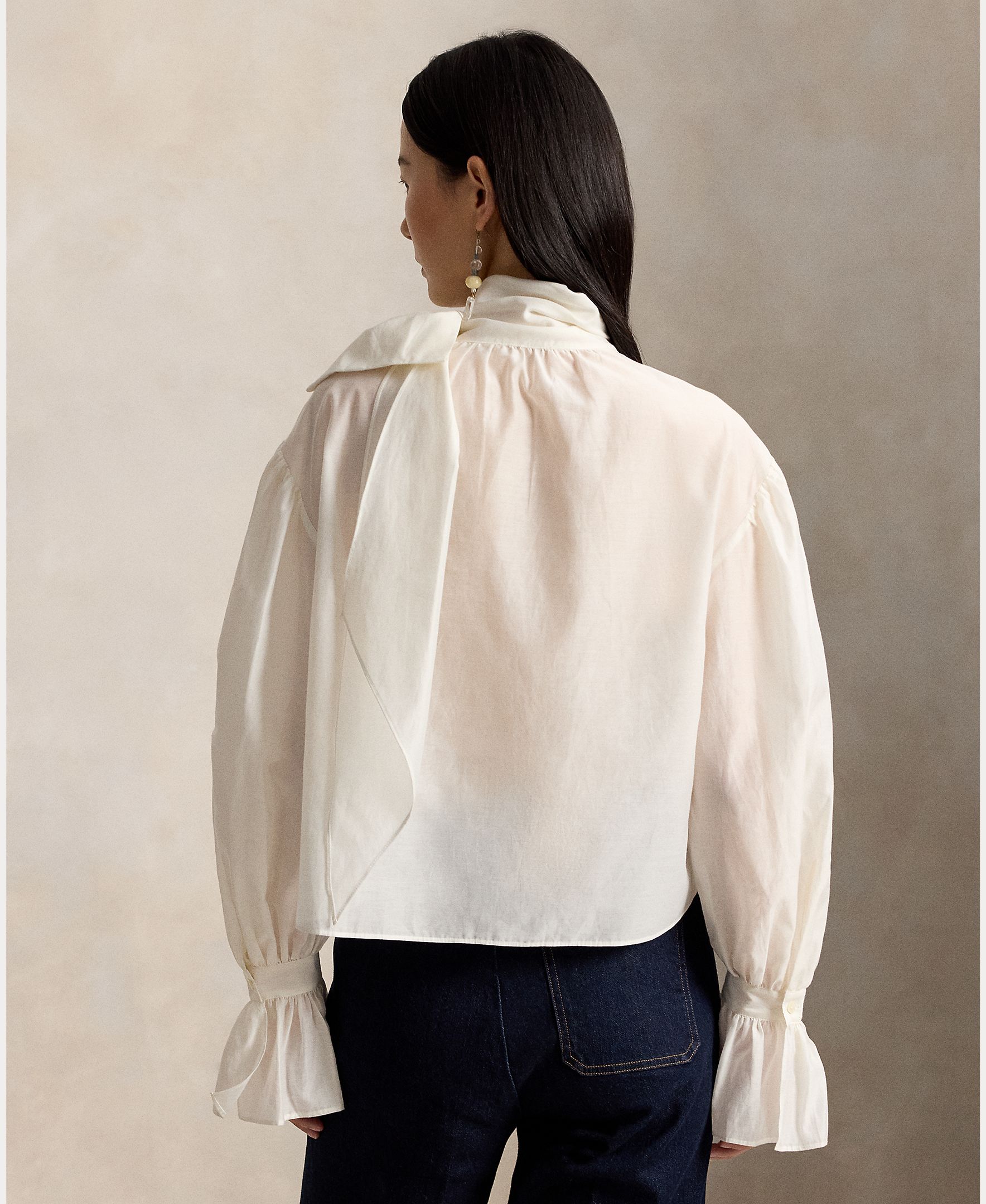 Camisa de mujer de algodón y seda con lazo en el cuello - Polo Ralph Lauren - Blanco Blanco-3