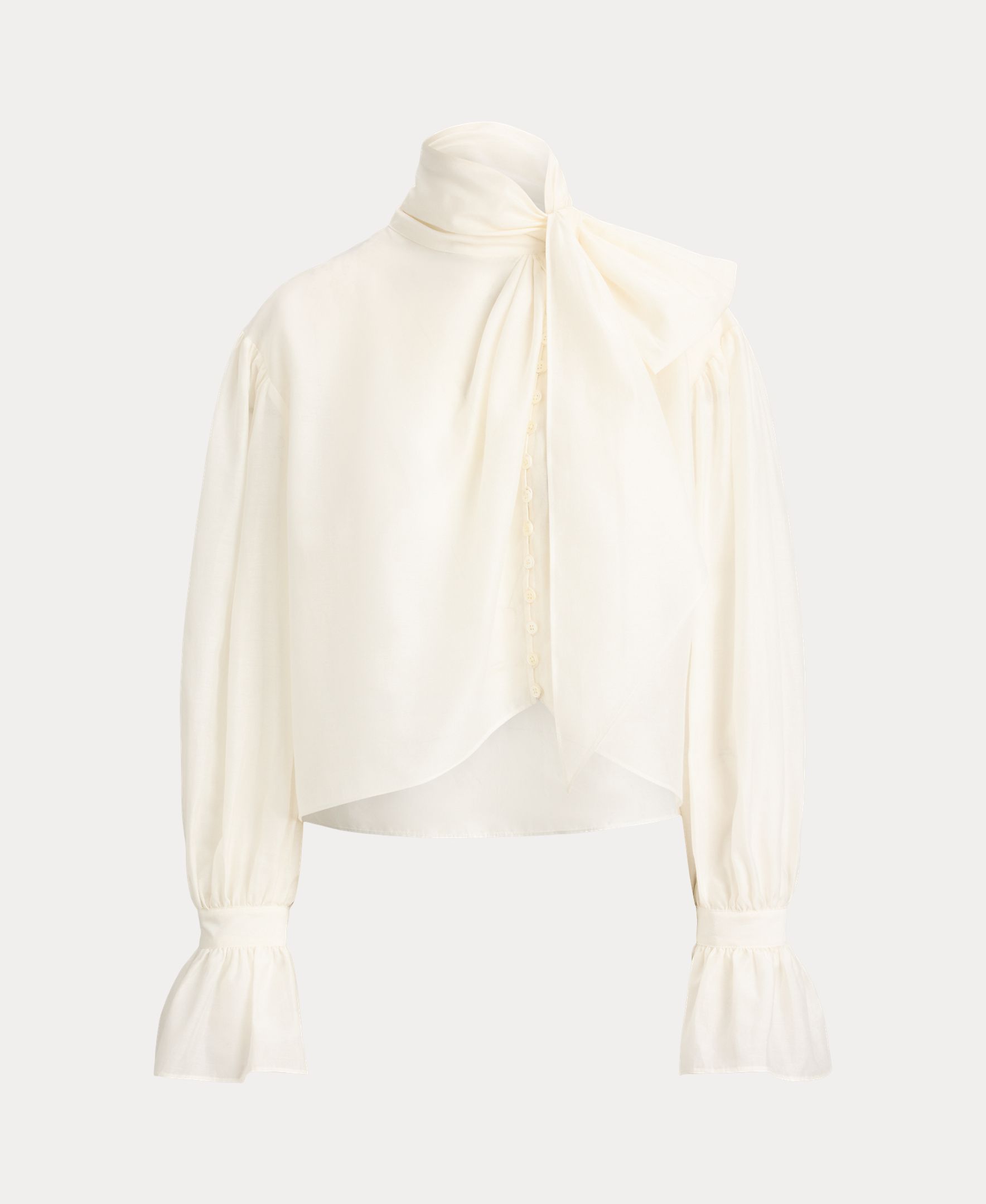 Camisa de mujer de algodón y seda con lazo en el cuello - Polo Ralph Lauren - Blanco Blanco-5
