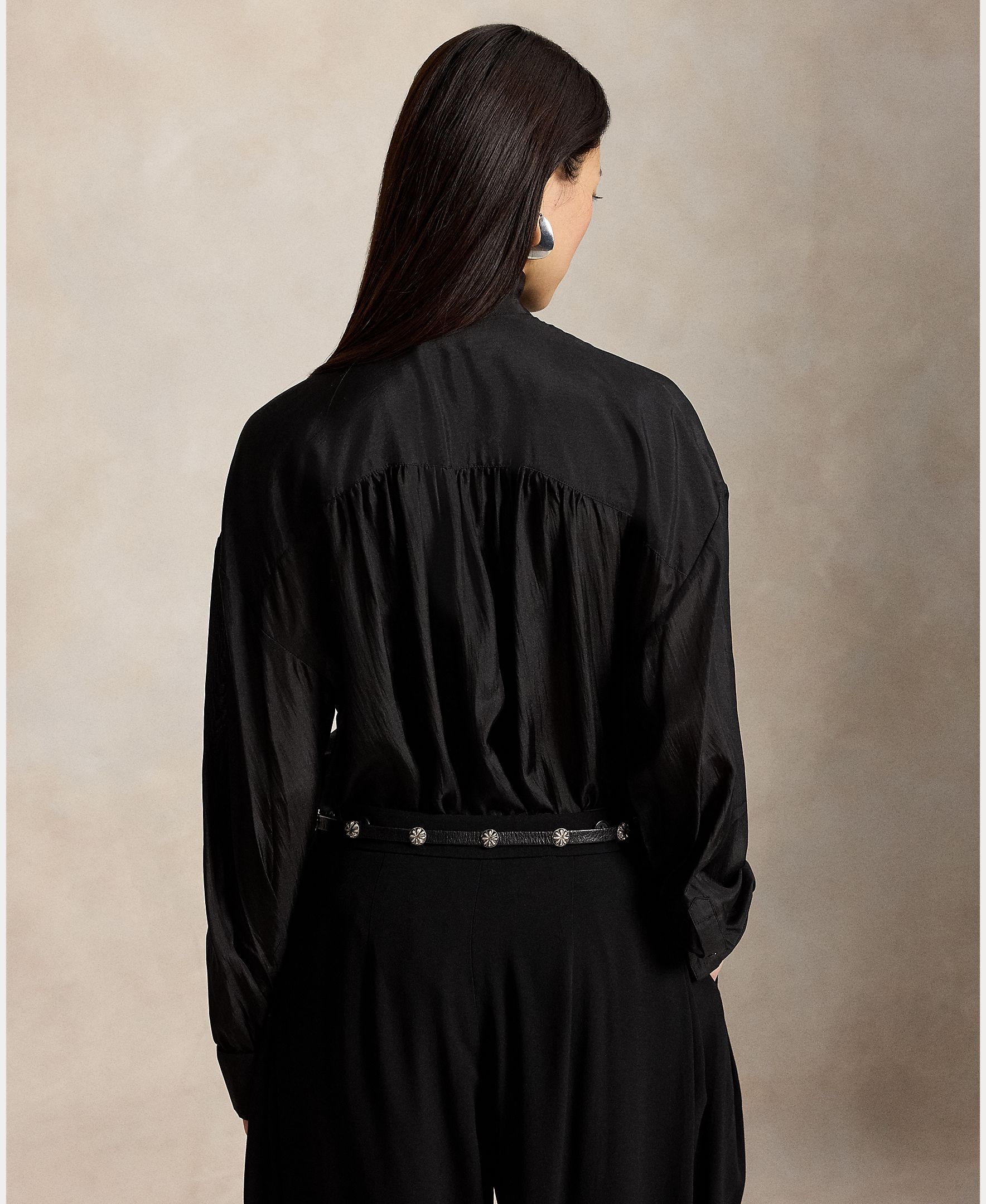 Camisa de mujer de seda con volantes - Polo Ralph Lauren - Negro Negro-3