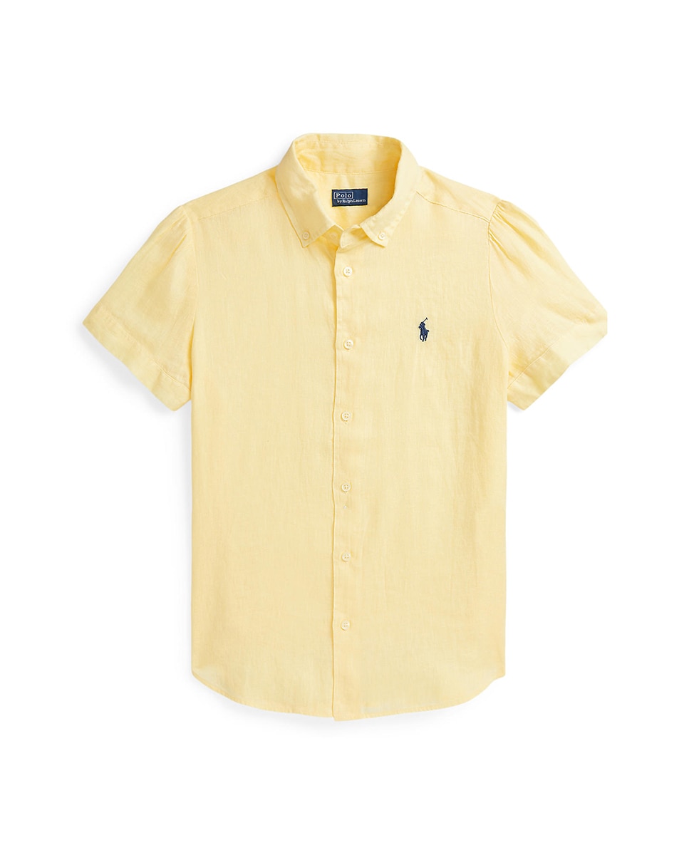 Camisa de Linho com Manga Curta Amarelo-5