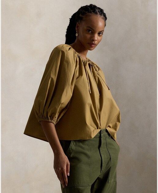 Imagem 0 de Blusa de Algodão com Mangas em Balão