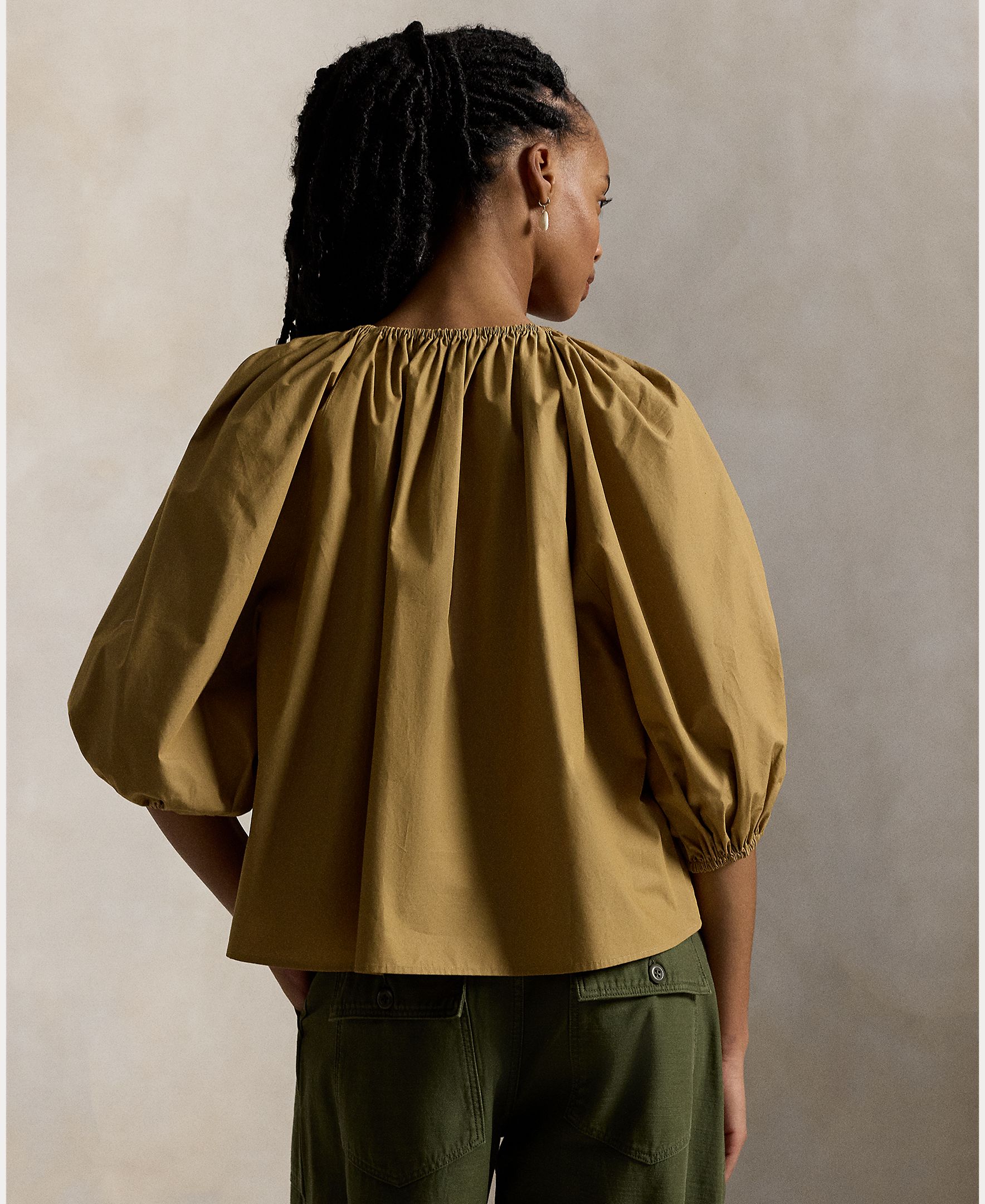 Blusa de Algodão com Mangas em Balão Canela-2