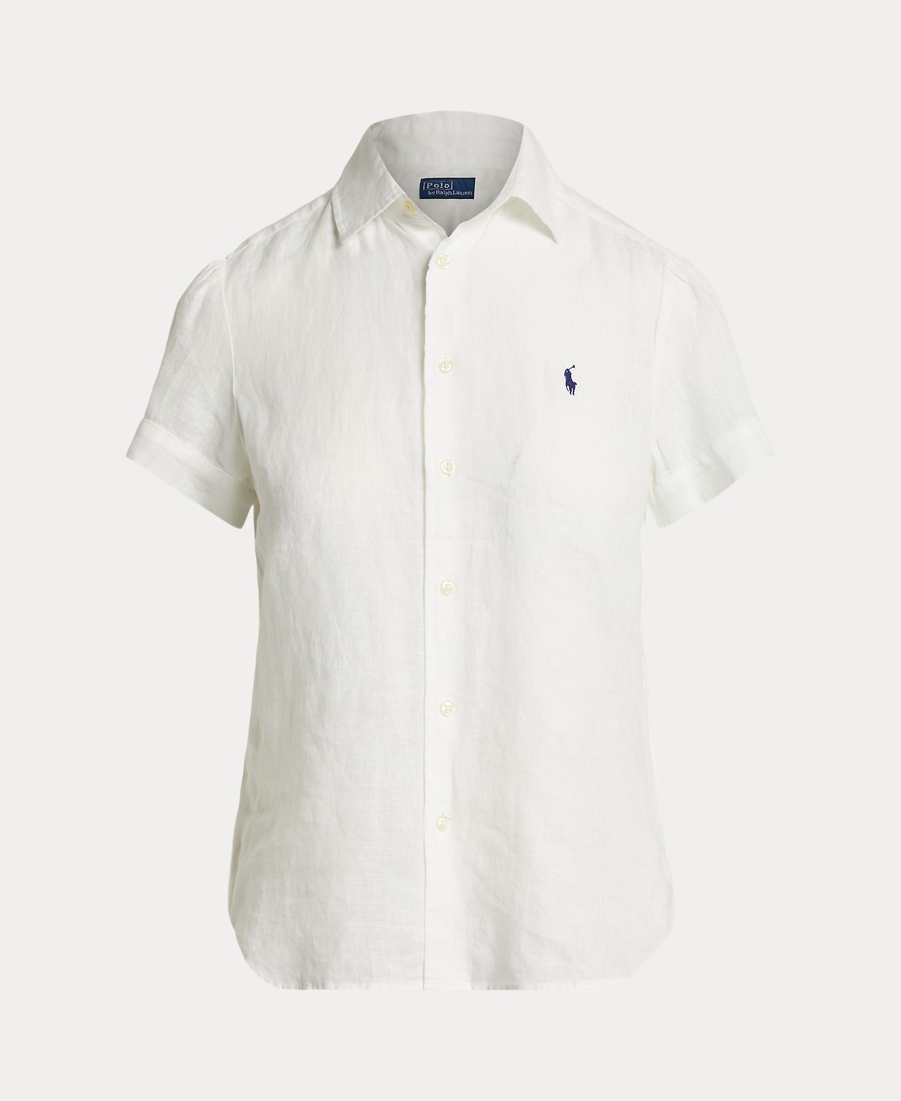 Camisa de Linho com Manga Curta Branco-1