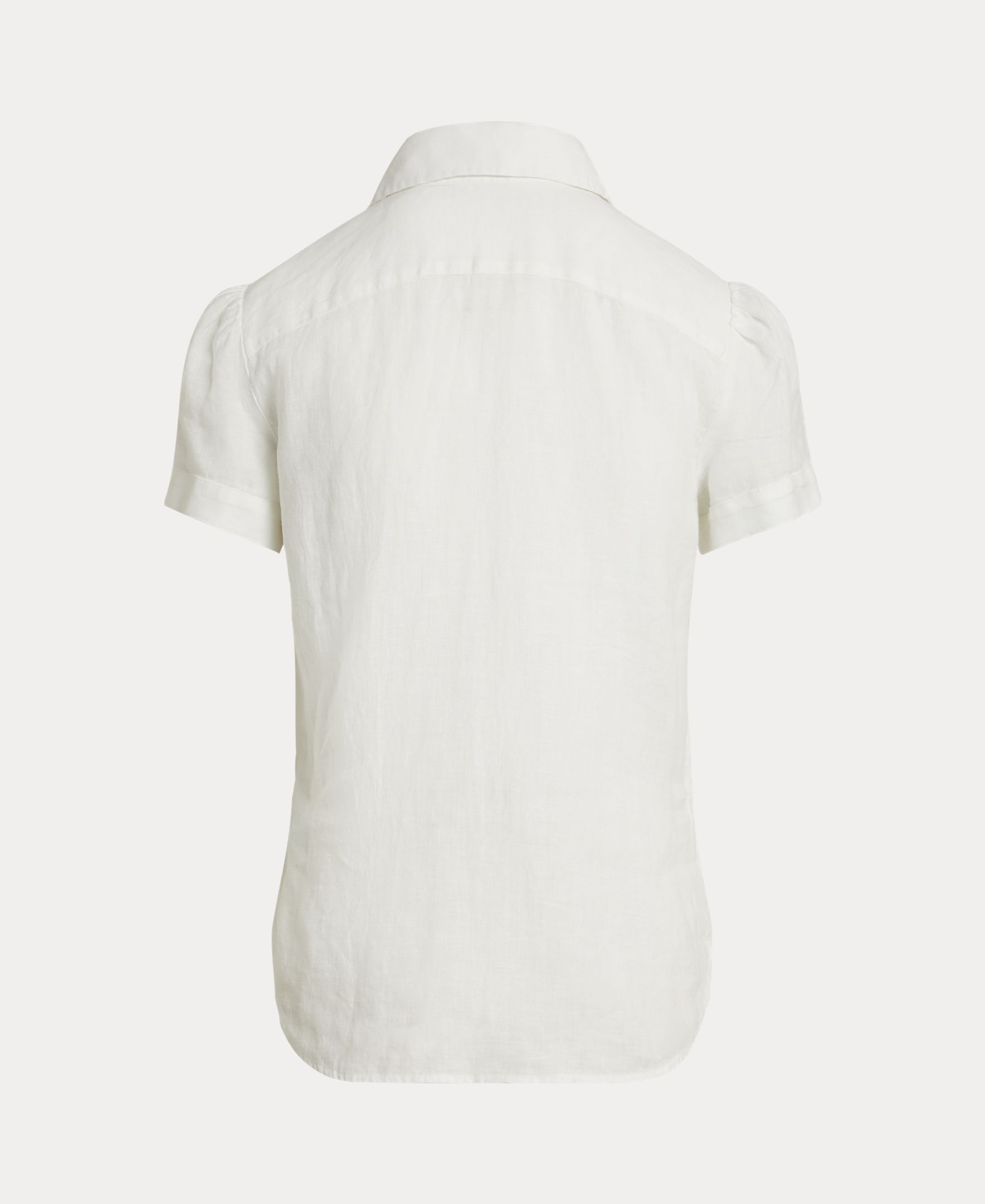 Camisa de Linho com Manga Curta Branco-3